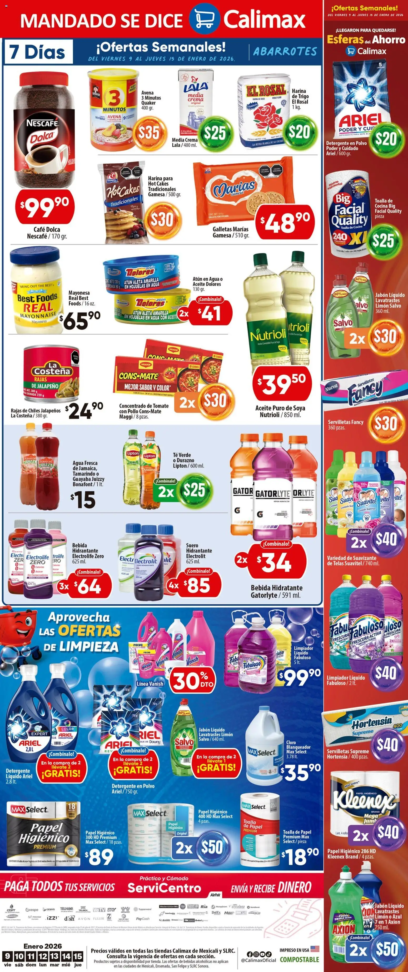 Nuevas ofertas de Calimax válidas en toda la República Mexicana desde el 09.01.2026. ¡Encuentra las mejores ofertas en Calimax folleto! | Página: 6 | Productos: Aceite, Galletas, Toalla, Fragancia