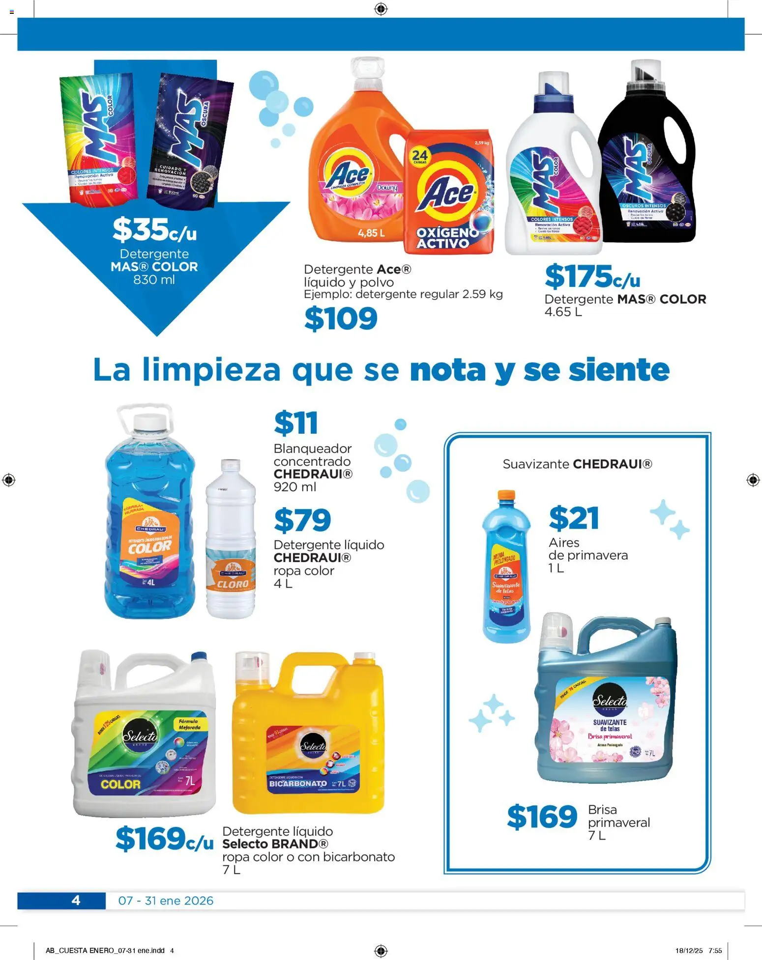 Nuevas ofertas de Chedraui válidas en toda la República Mexicana desde el 07.01.2026. ¡Encuentra las mejores ofertas en Chedraui folleto! | Página: 4 | Productos: Detergente, Suavizante, Cloro, Ropa