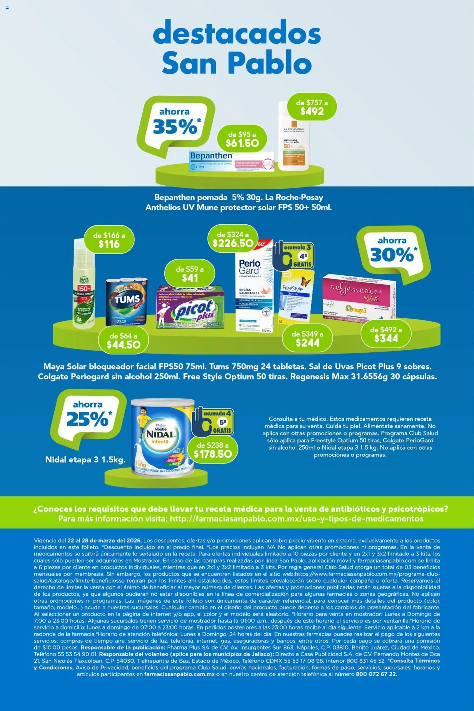Nuevas ofertas de Farmacia San Pablo válidas en toda la República Mexicana desde el 22.03.2026. ¡Encuentra las mejores ofertas en Farmacia San Pablo catálogo! | Página: 15 | Productos: Bloqueador, Movil, Teléfono, Sobre