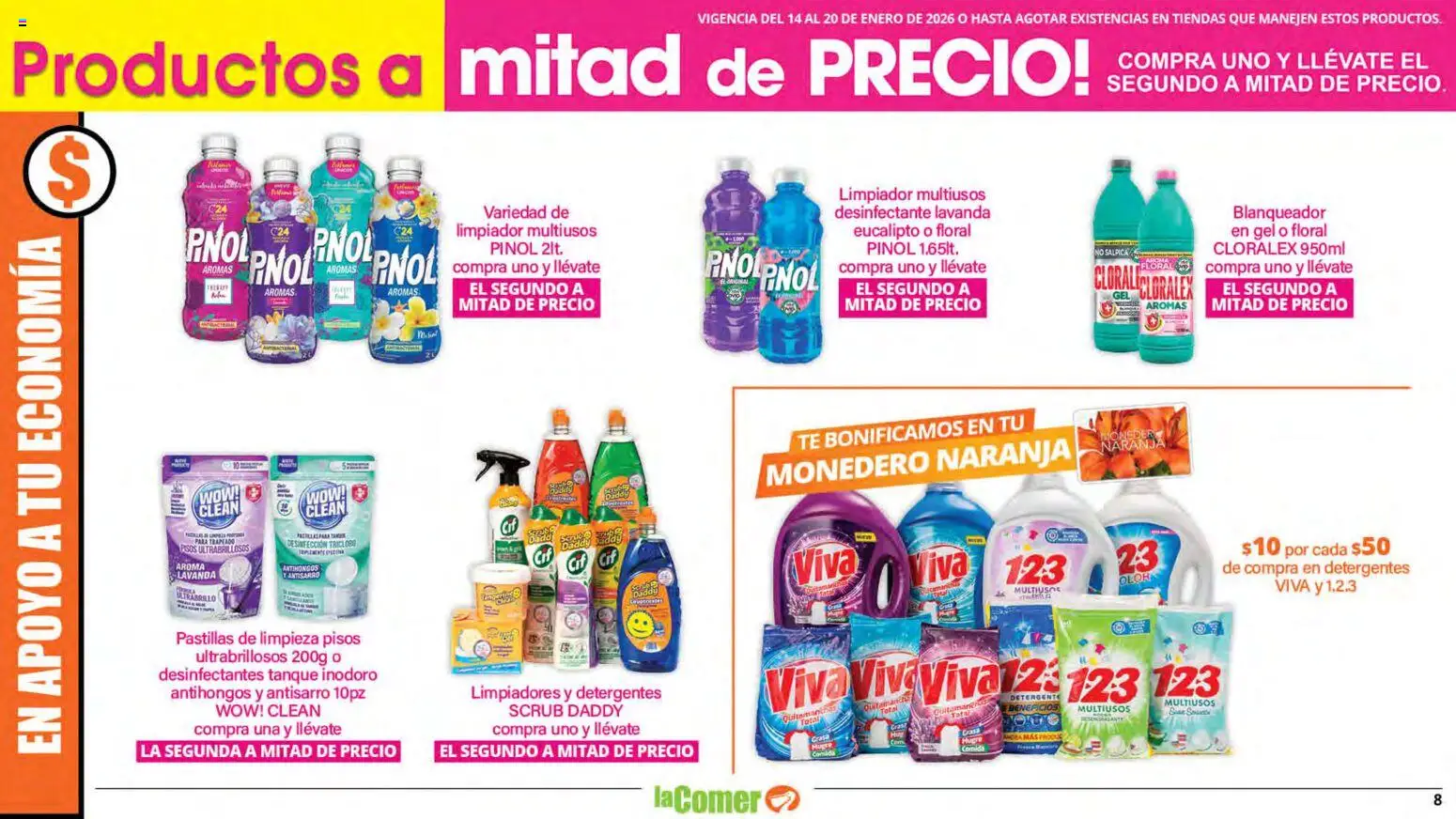 Nuevas ofertas de La Comer válidas en toda la República Mexicana desde el 14.01.2026. ¡Encuentra las mejores ofertas en La Comer folleto! | Página: 8 | Productos: Inodoro, Limpiador, Desinfectante, Té
