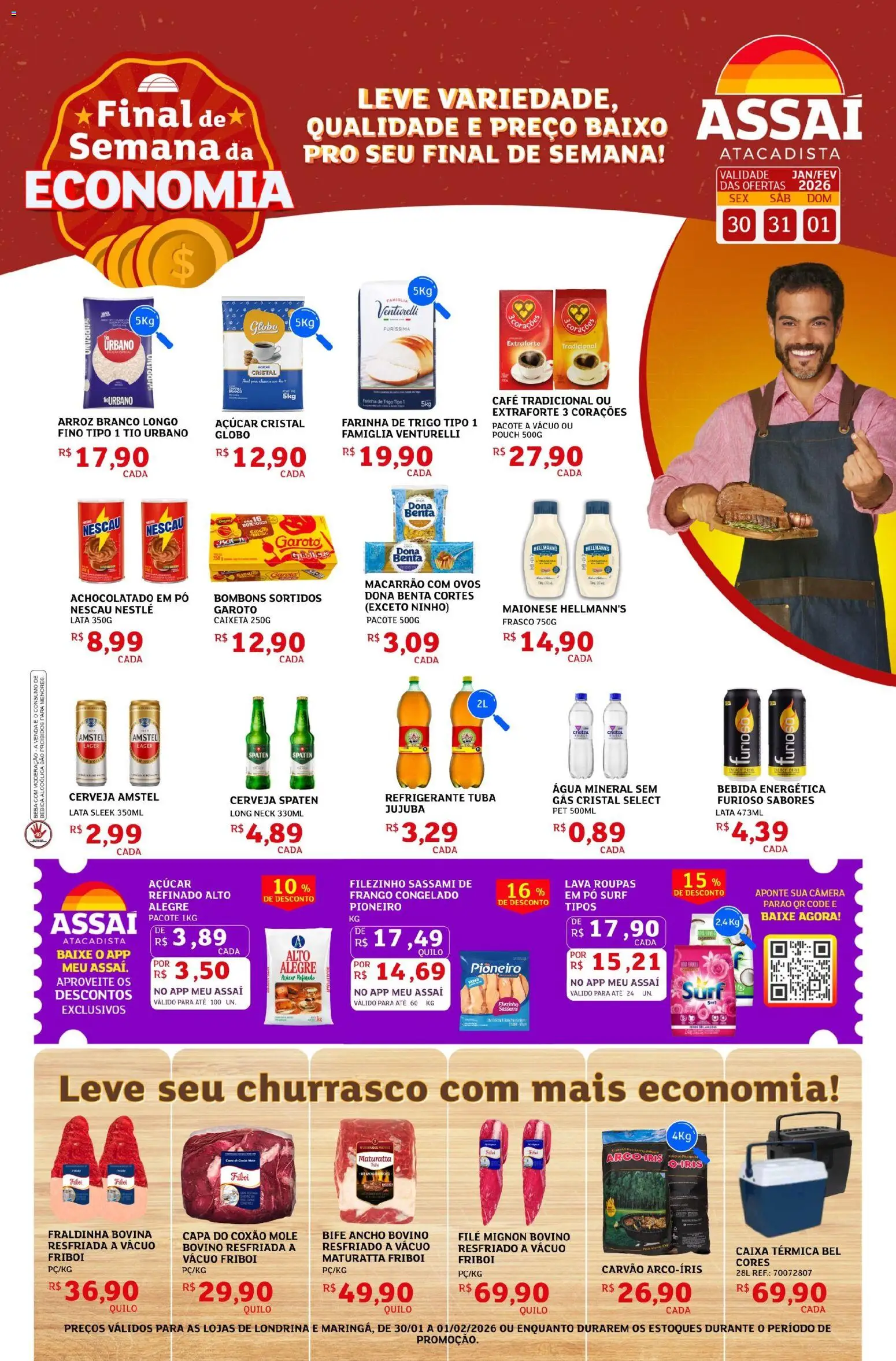 Assaí Atacadista Folheto - válido de 30.01.2026 | Página: 1 | Produtos: Pó, Macarrão, Frango, Câmera