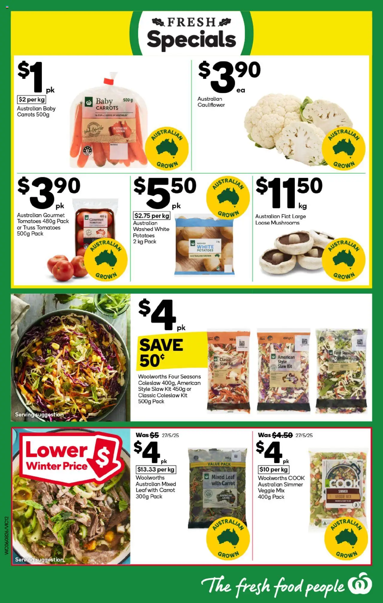 Woolworths catalogue - valid from 06.08.2025 | Page: 12 | Products: Mushrooms, Carrots, Potatoes, Cauliflower