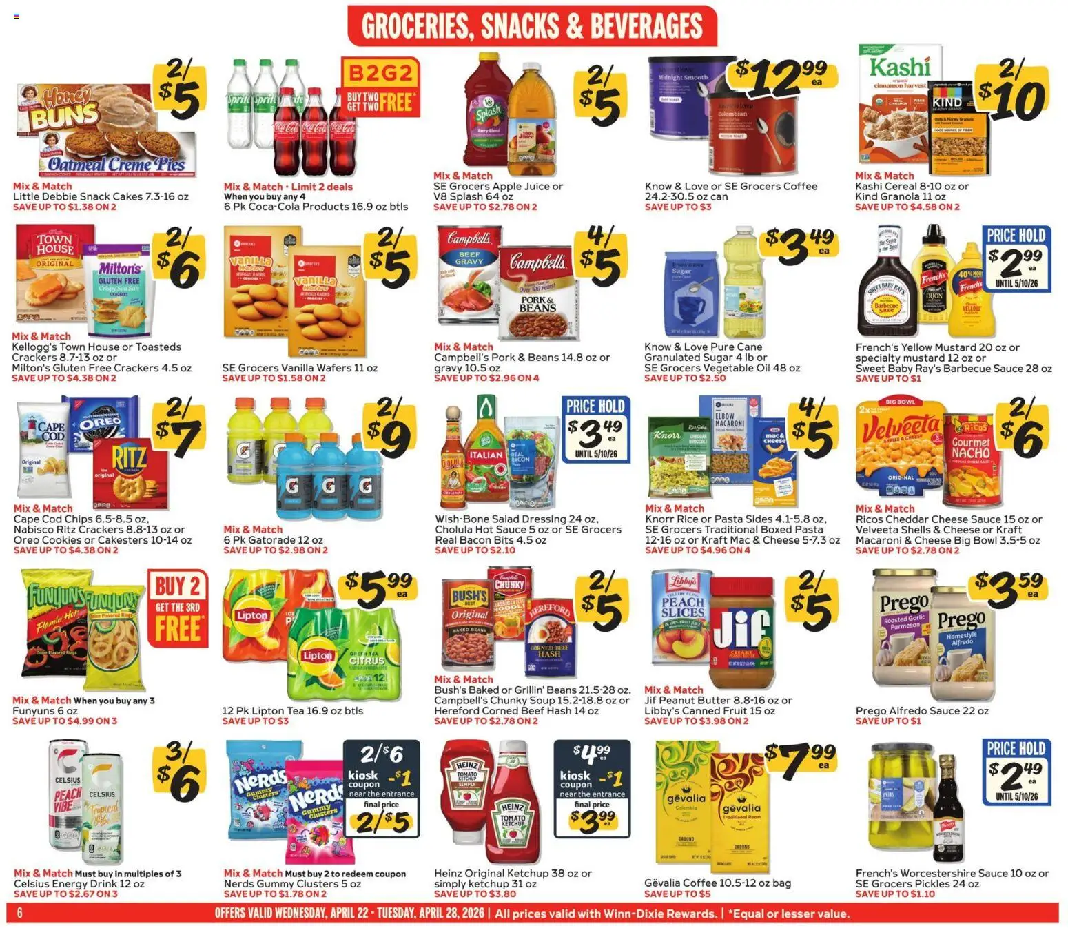 Winn Dixie Weekly Ad - valid from 22.04.2026 | Page: 6 | Products: Juice, Pork, Cookies, Bag