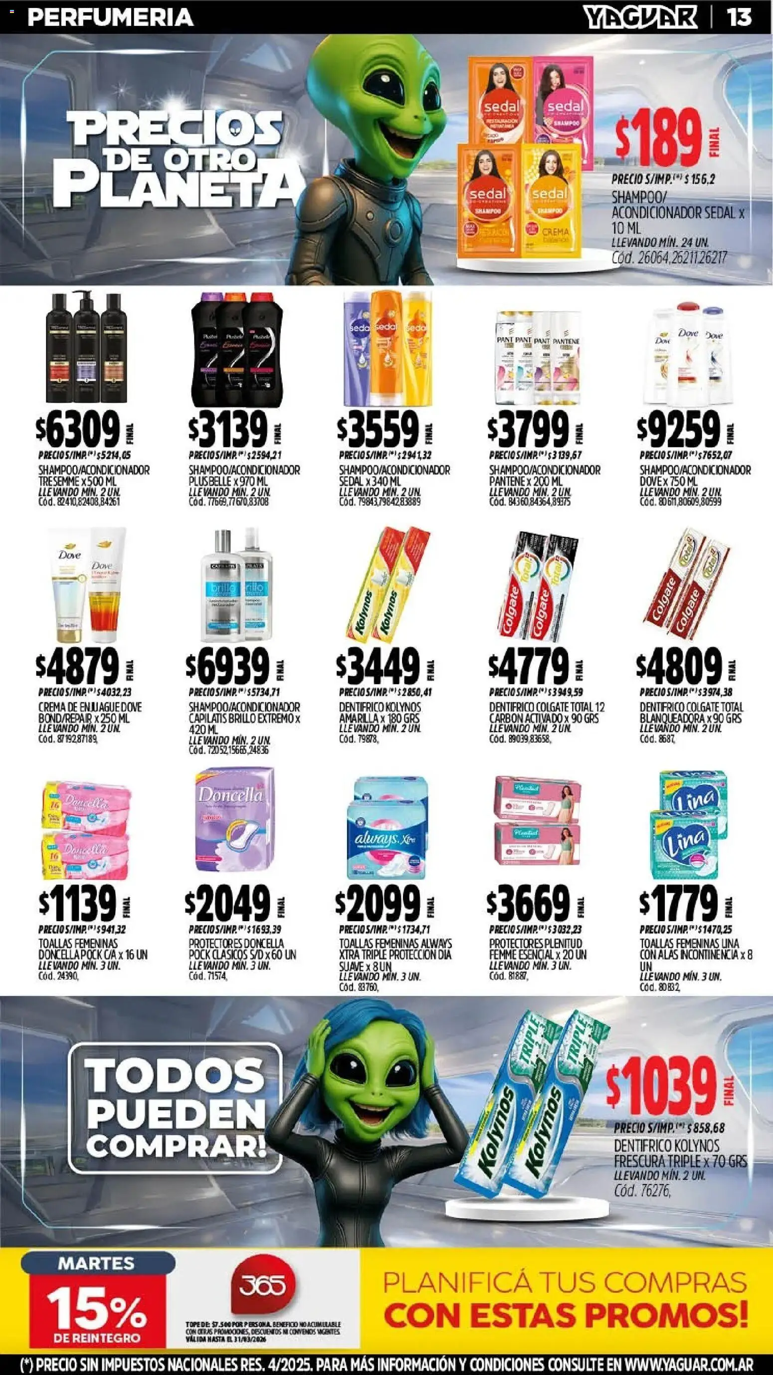 Yaguar - Oferta Semanal Mar del Plata │ válido desde el 09.03.2026 | Página: 13 | Productos: Toallas, Shampoo, Acondicionador, Crema