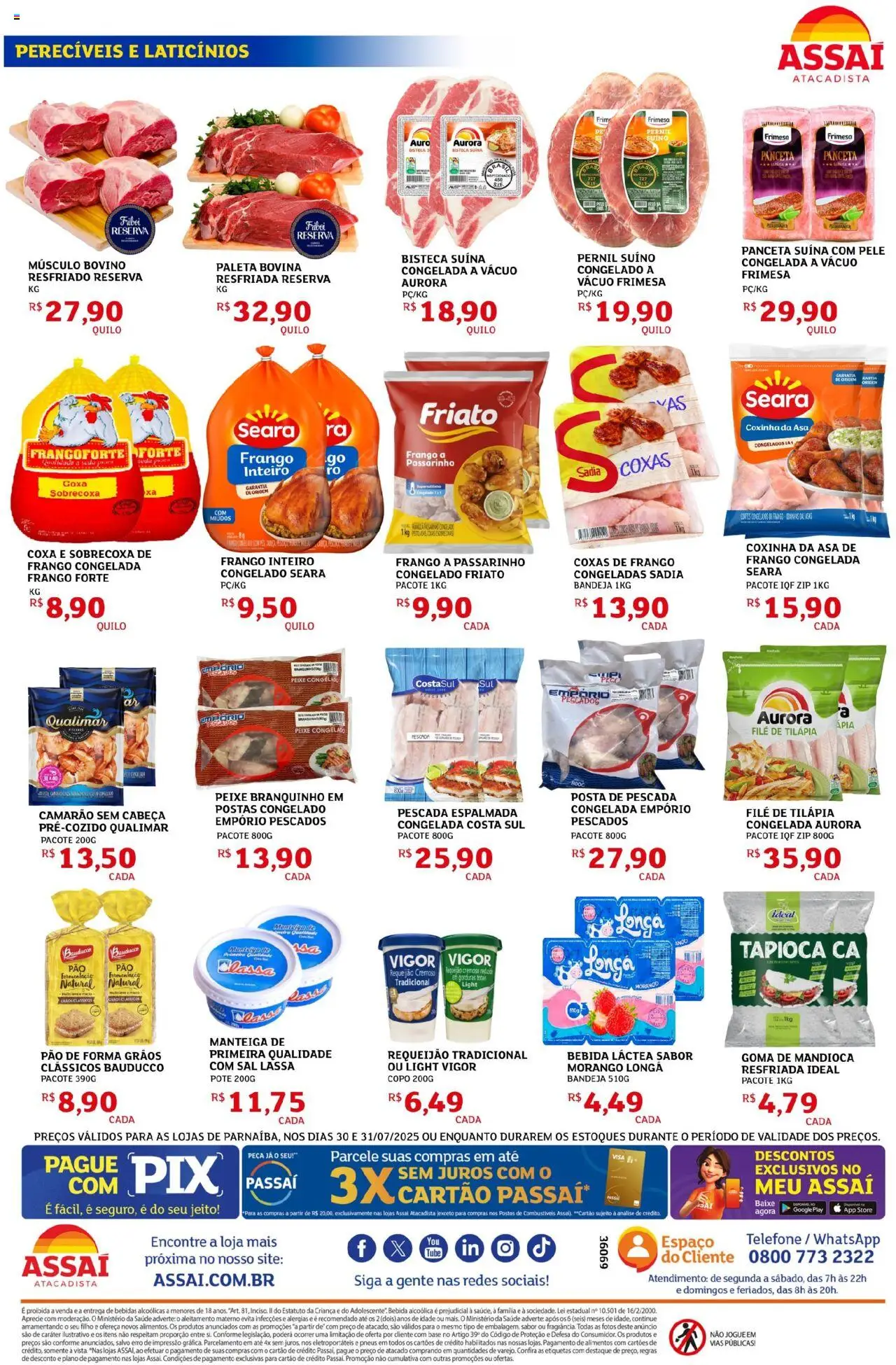 Assaí Atacadista Folheto - válido de 30.07.2025 | Página: 2 | Produtos: Mandioca, Asa de frango, Friato, Pão de forma