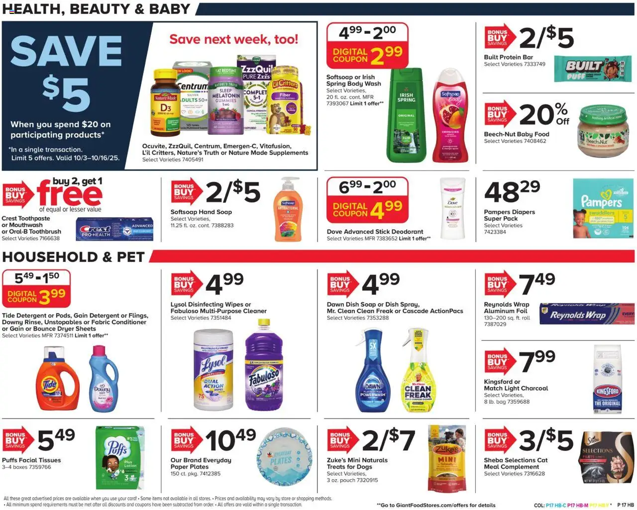 Giant Weekly Ad - valid from 03.10.2025 | Page: 20 | Products: Melatonin, Toothbrush, Detergent, Body Wash
