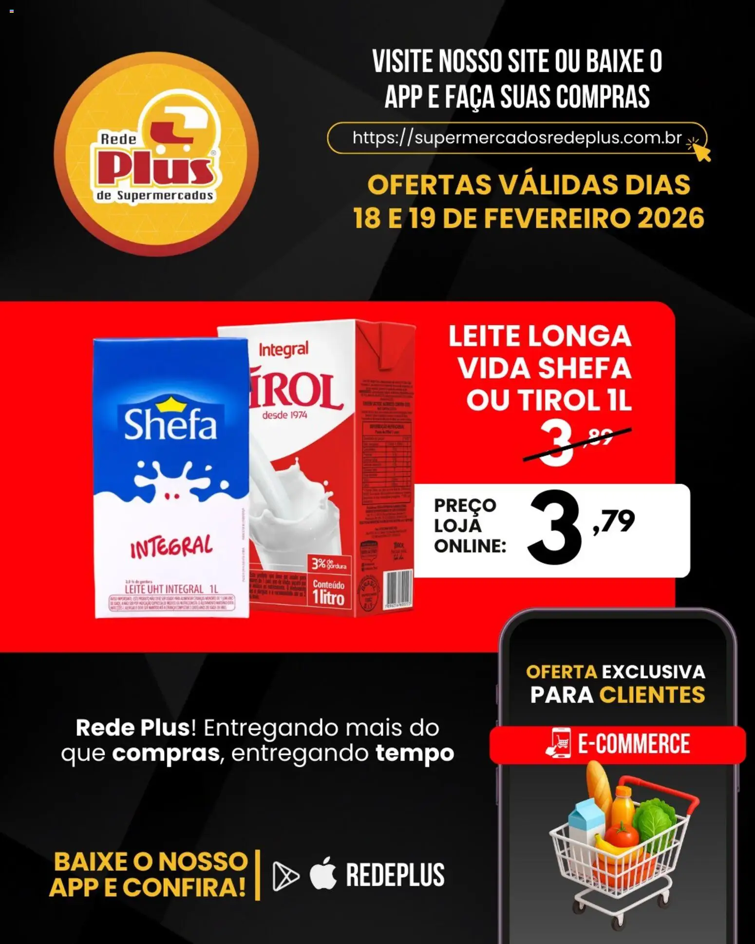 Rede Plus Supermercados Folheto - válido de 18.02.2026 | Página: 4 | Produtos: Leite, Faca