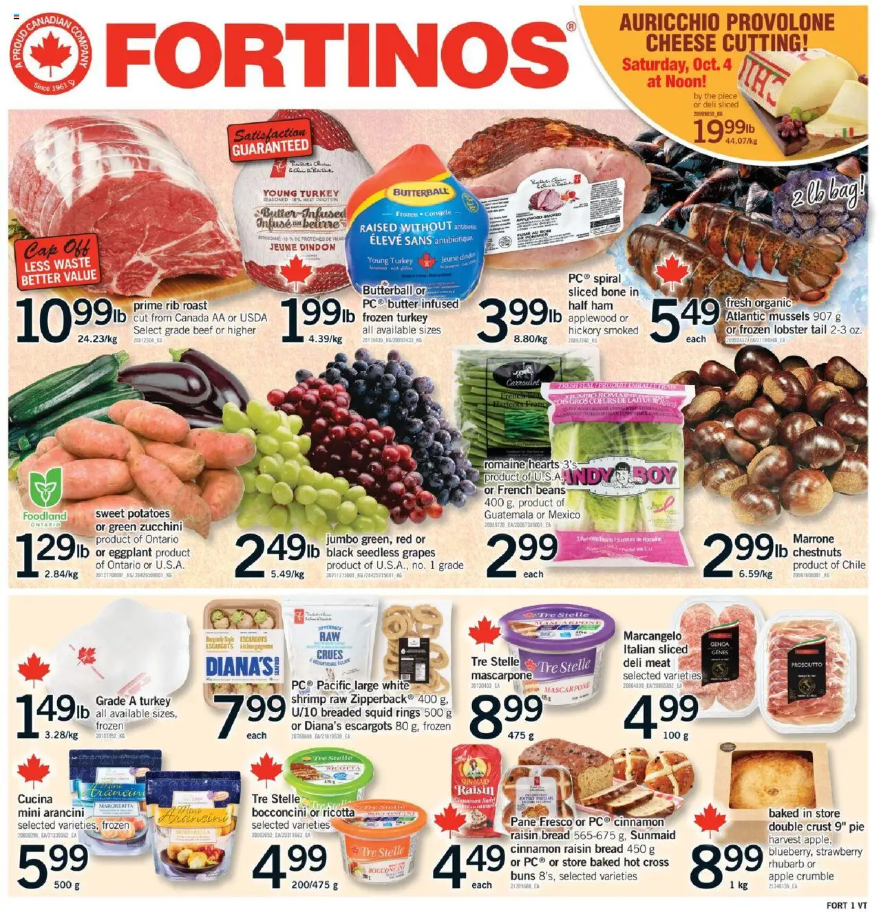 Fortinos flyer valid from 02.10.2025 | Page: 1 | Products: Beef, Cap, Bread, Ham