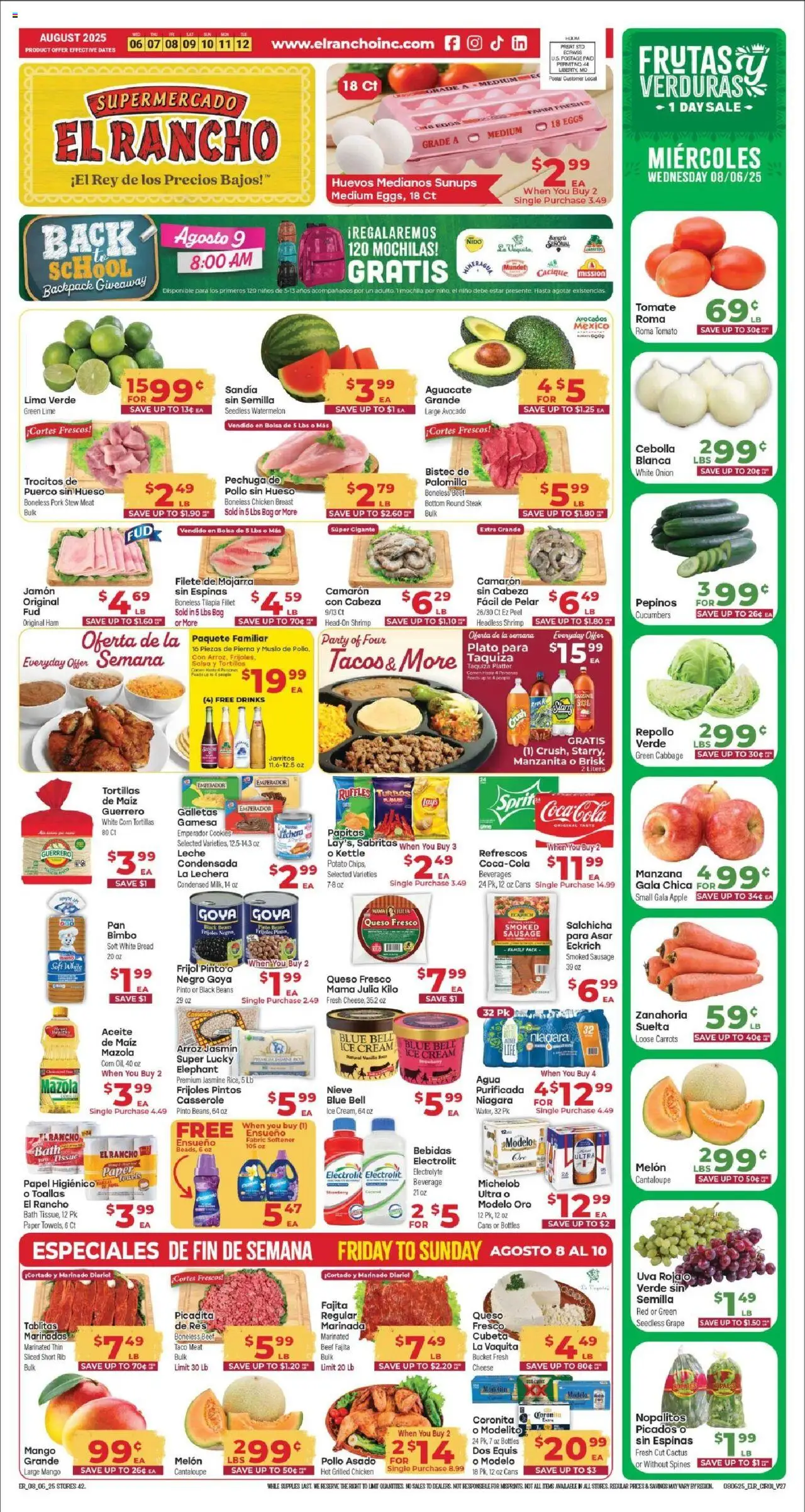 El Rancho Weekly Ad - valid from 08.08.2025 | Page: 1 | Products: Eggs, Ham, Cream, Ice cream