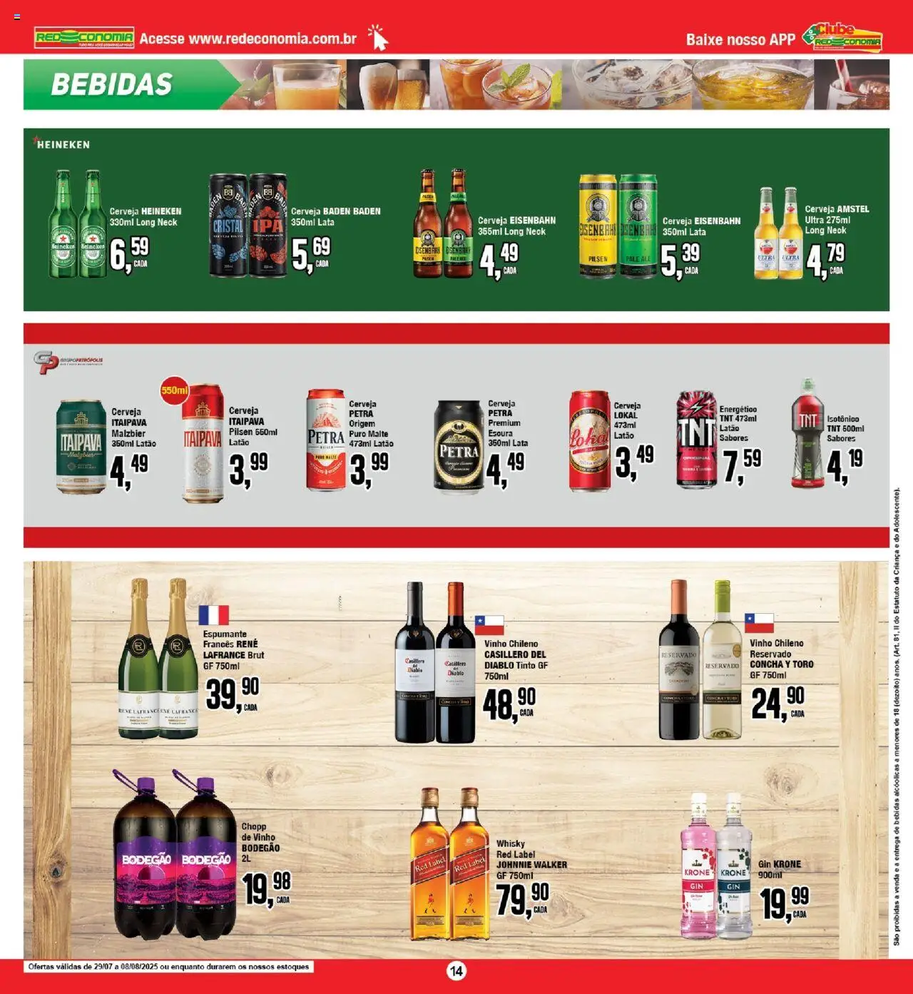 RedEconomia Folheto - válido de 27.07.2025 | Página: 14 | Produtos: Whisky, Cerveja, Cerveja Heineken, Heineken