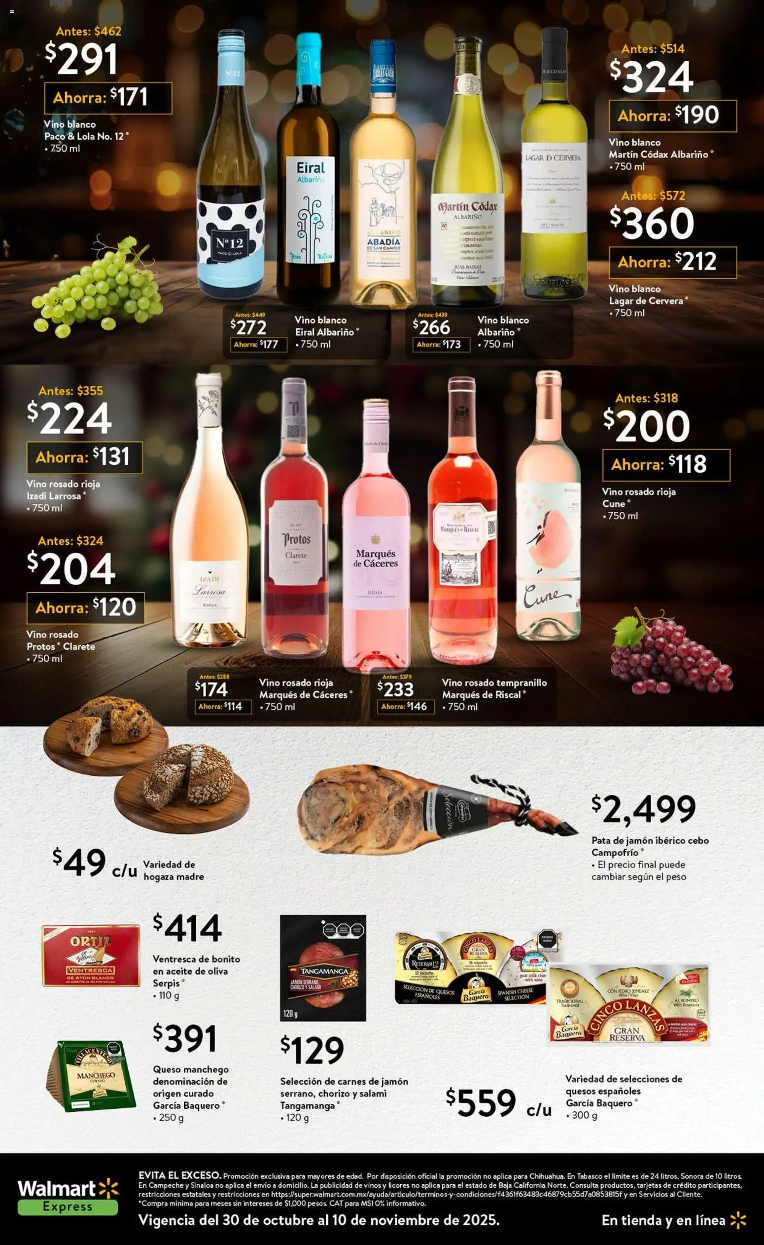 Nuevas ofertas de Walmart Express válidas en toda la República Mexicana desde el 30.10.2025. ¡Encuentra las mejores ofertas en Walmart Express folleto! | Página: 3 | Productos: Queso, Chorizo, Salami, Vino