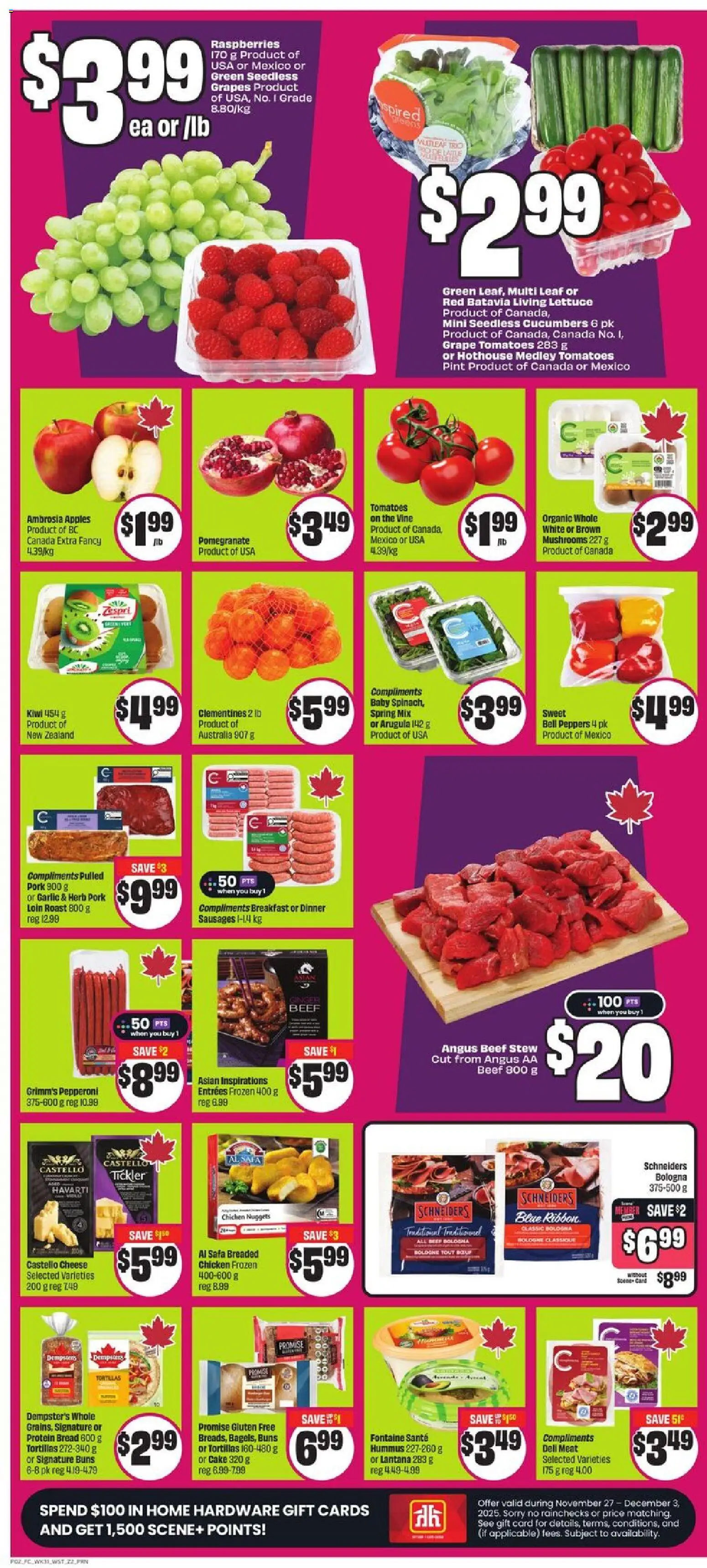 FreshCo flyer valid from 27.11.2025 | Page: 3 | Products: Beef, Kiwi, Cheese, Chicken