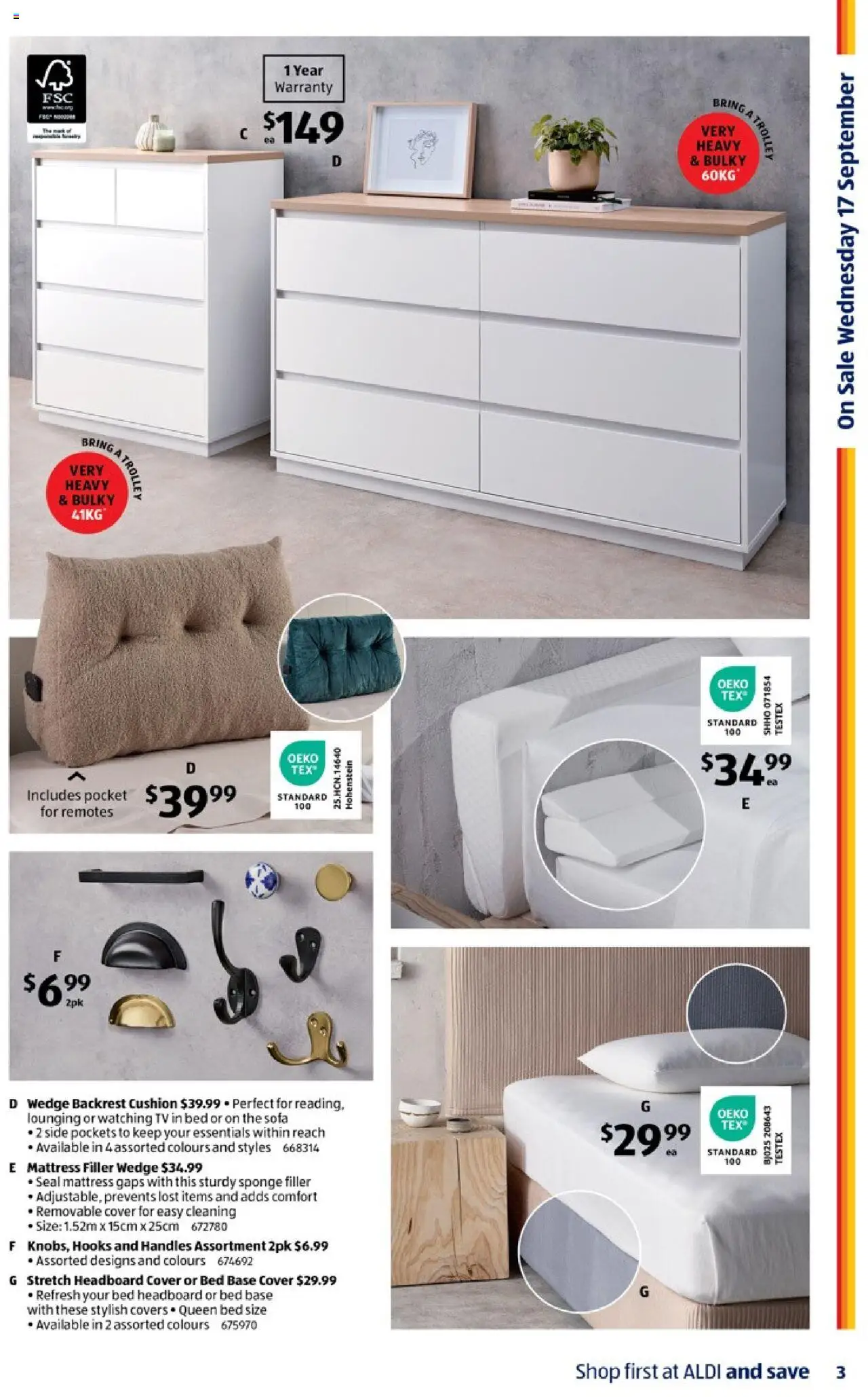 Aldi catalogue - valid from 17.09.2025 | Page: 3 | Products: Sofa, Trolley, Tv, Mattress