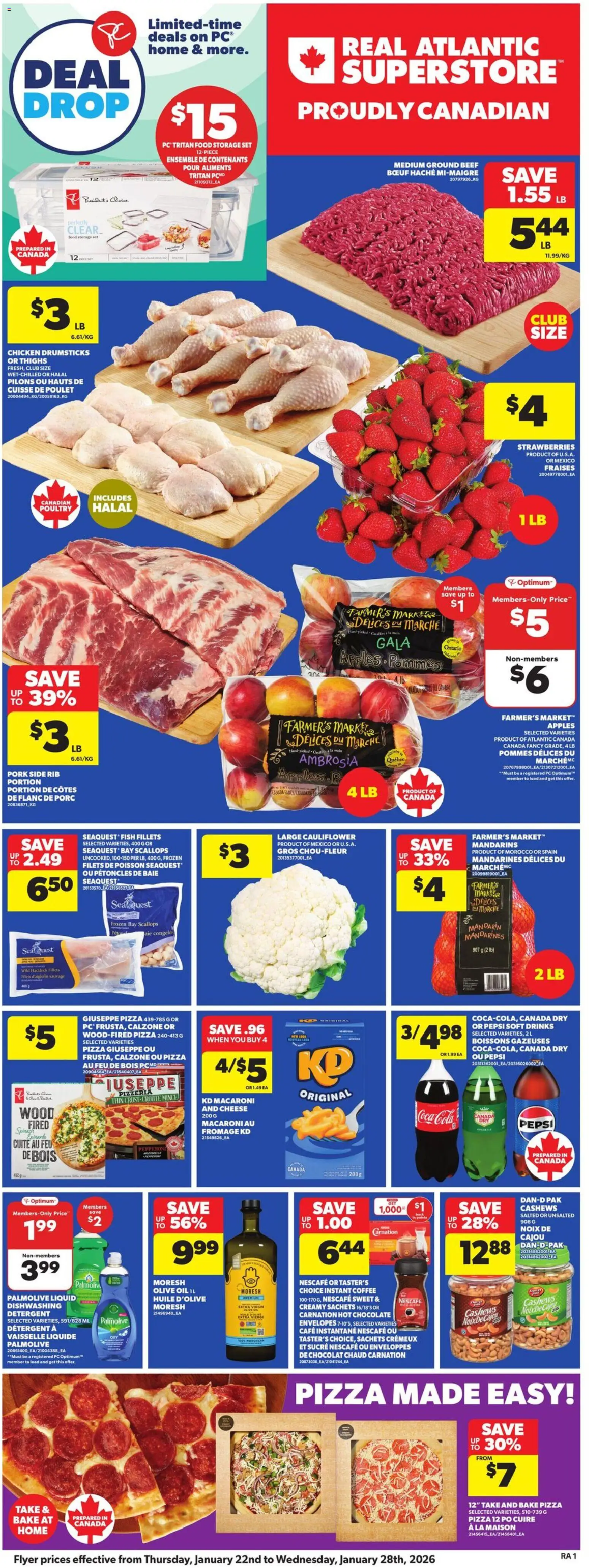 Atlantic Superstore flyer valid from 22.01.2026 | Page: 3 | Products: Cheese, Oil, Coffee, Pork