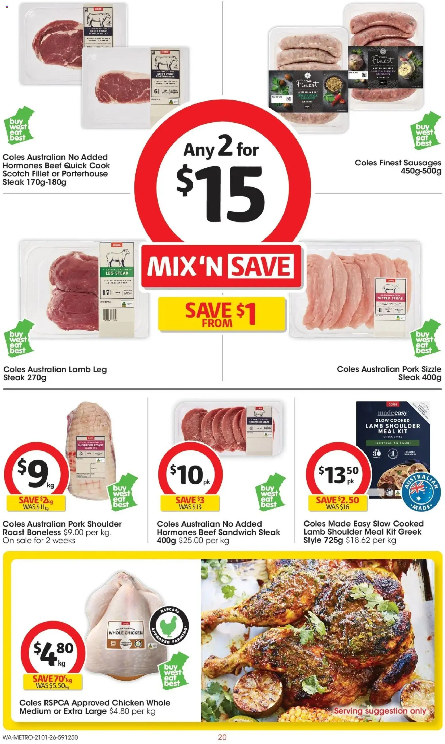 Coles catalogue - valid from 21.01.2026 | Page: 20 | Products: Chicken, Lamb, Steak, Garlic