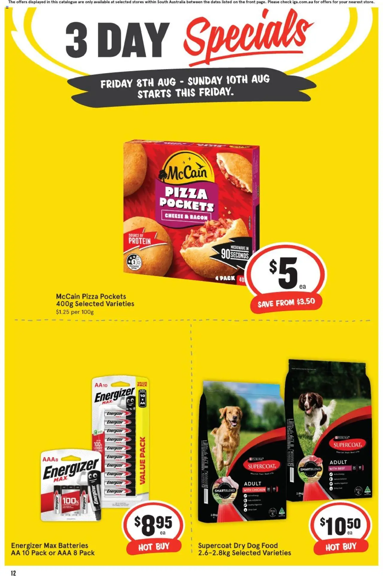 IGA catalogue - valid from 08.08.2025 | Page: 4 | Products: Bacon, Cheese, Batteries, Microwave