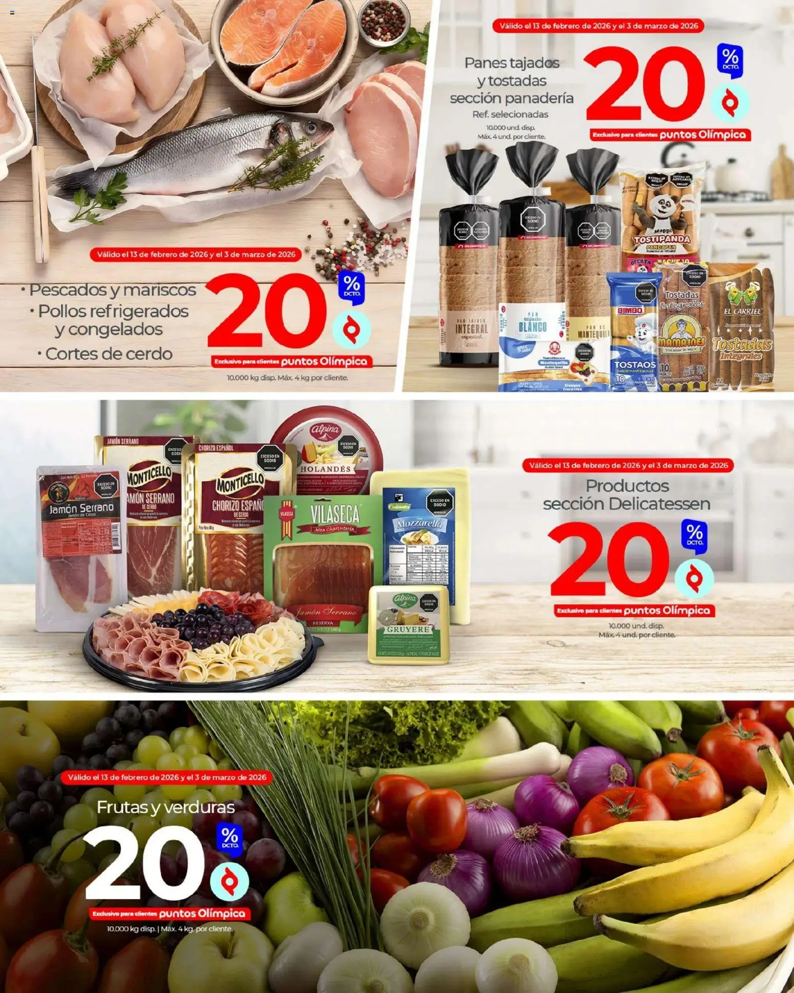 Olímpica revista - valida desde el 13.02.2026 | Página: 2 | Productos: Panadería, Mantequilla, Mariscos, Jamón