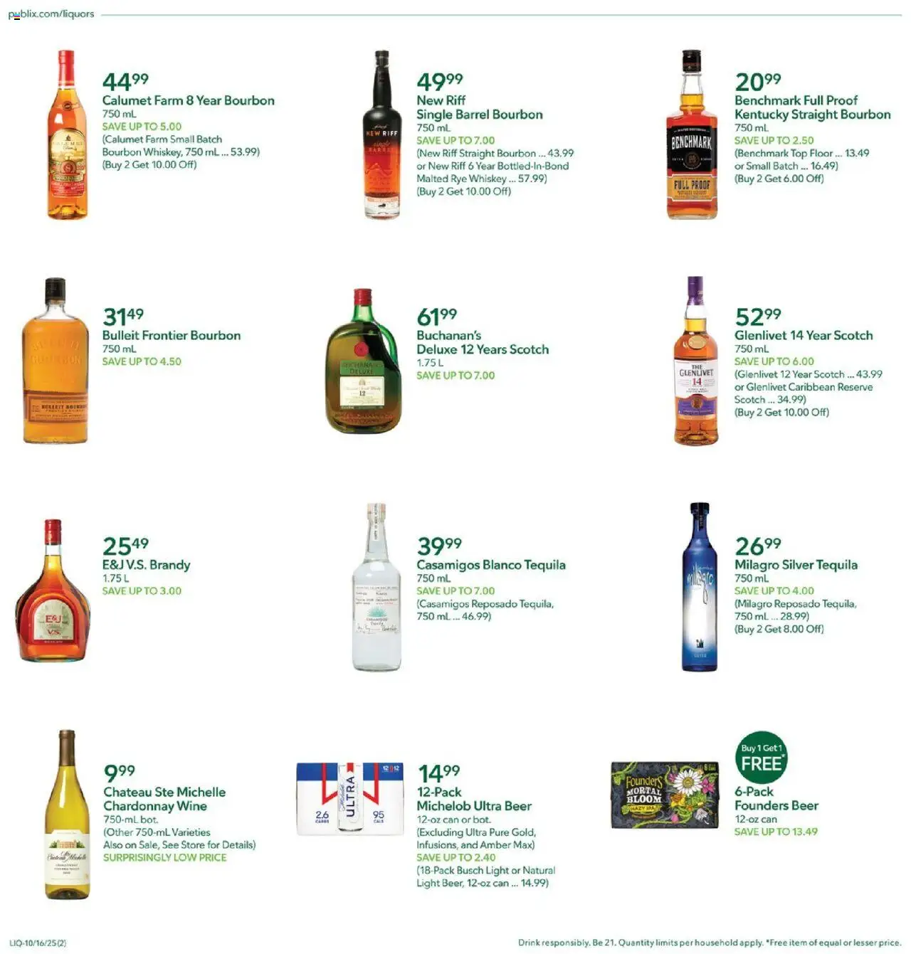 Publix Liquor - valid from 16.10.2025 | Page: 2 | Products: Wine, Beer, Bourbon, Whiskey