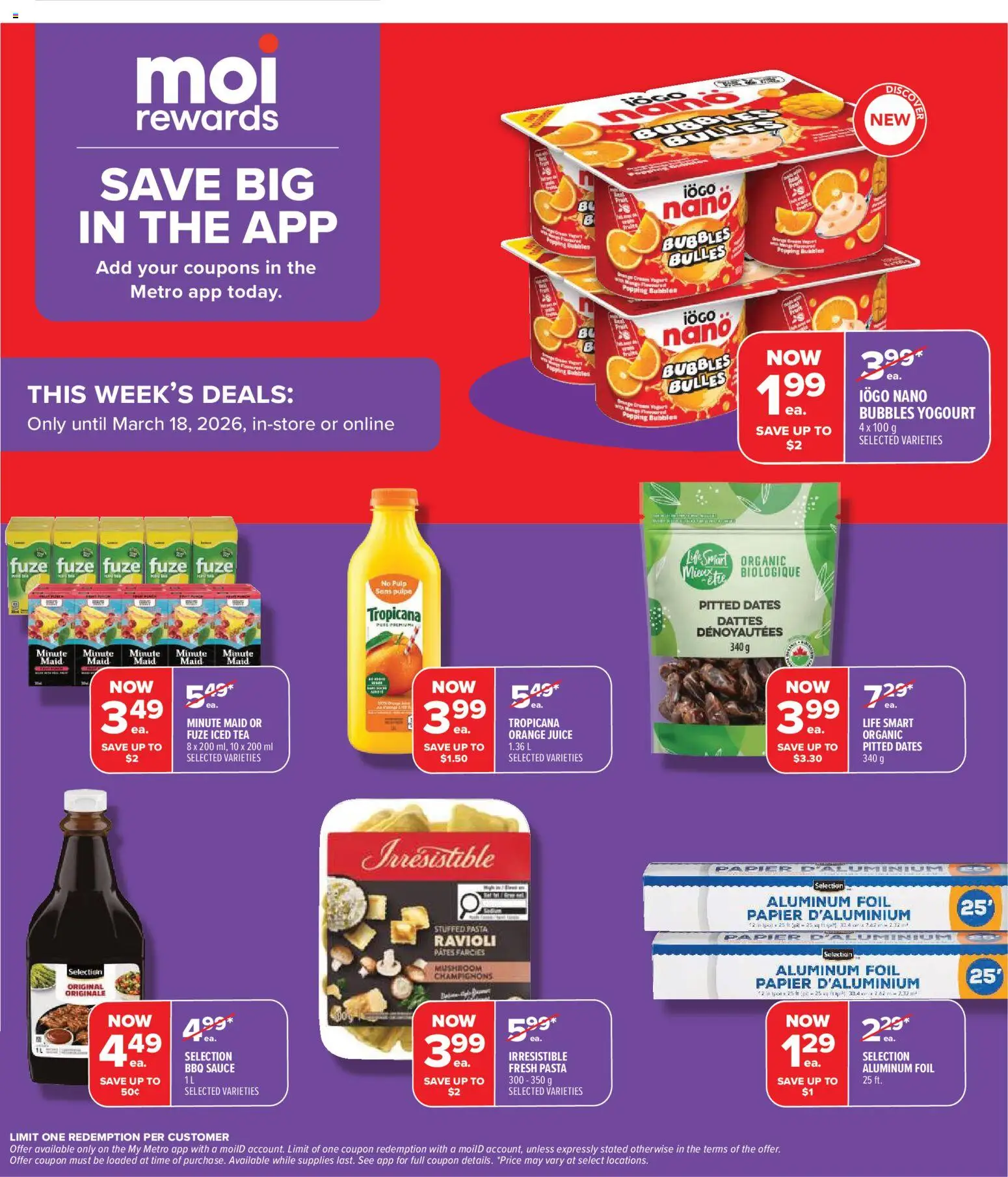 Metro flyer valid from 12.03.2026 | Page: 5 | Products: Tea, Pasta, Yogurt, Juice