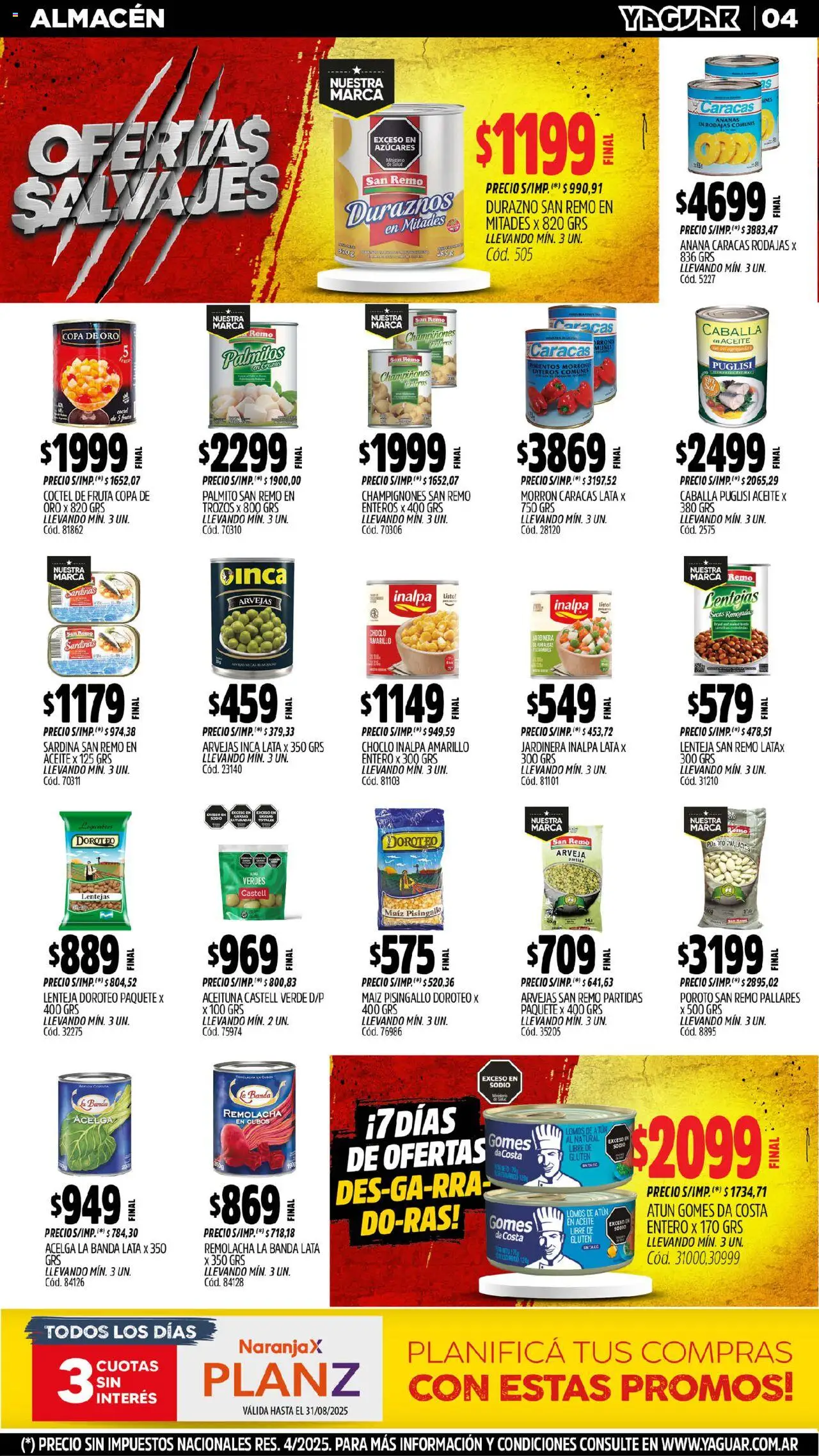 Yaguar - Moreno │ válido desde el 11.08.2025 | Página: 4 | Productos: Acelga, Durazno, Lentejas, Aceite