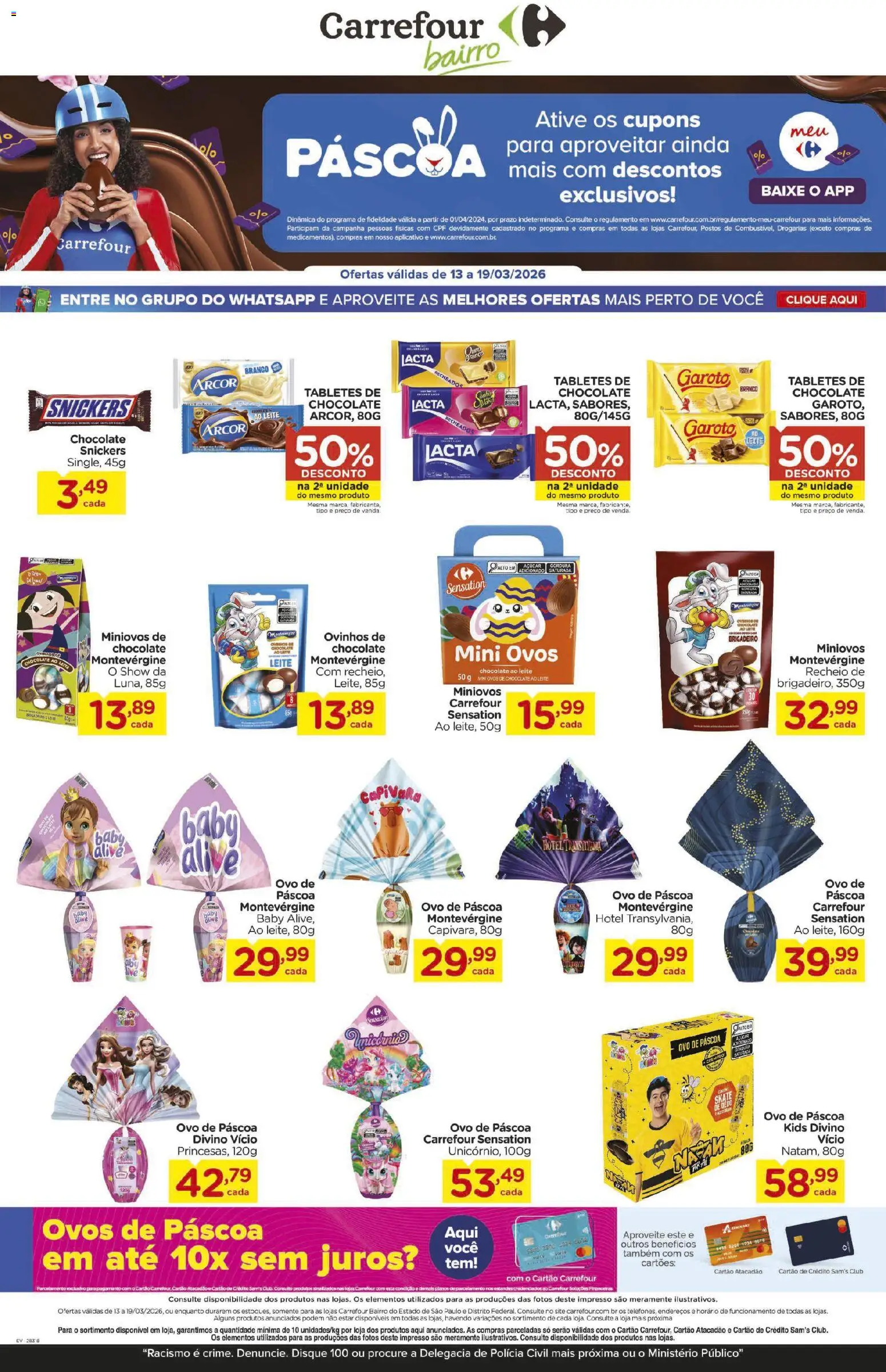 Carrefour Bairro Folheto - válido de 13.03.2026 | Página: 1 | Produtos: Leite, Ovos, Chocolate, Açúcar
