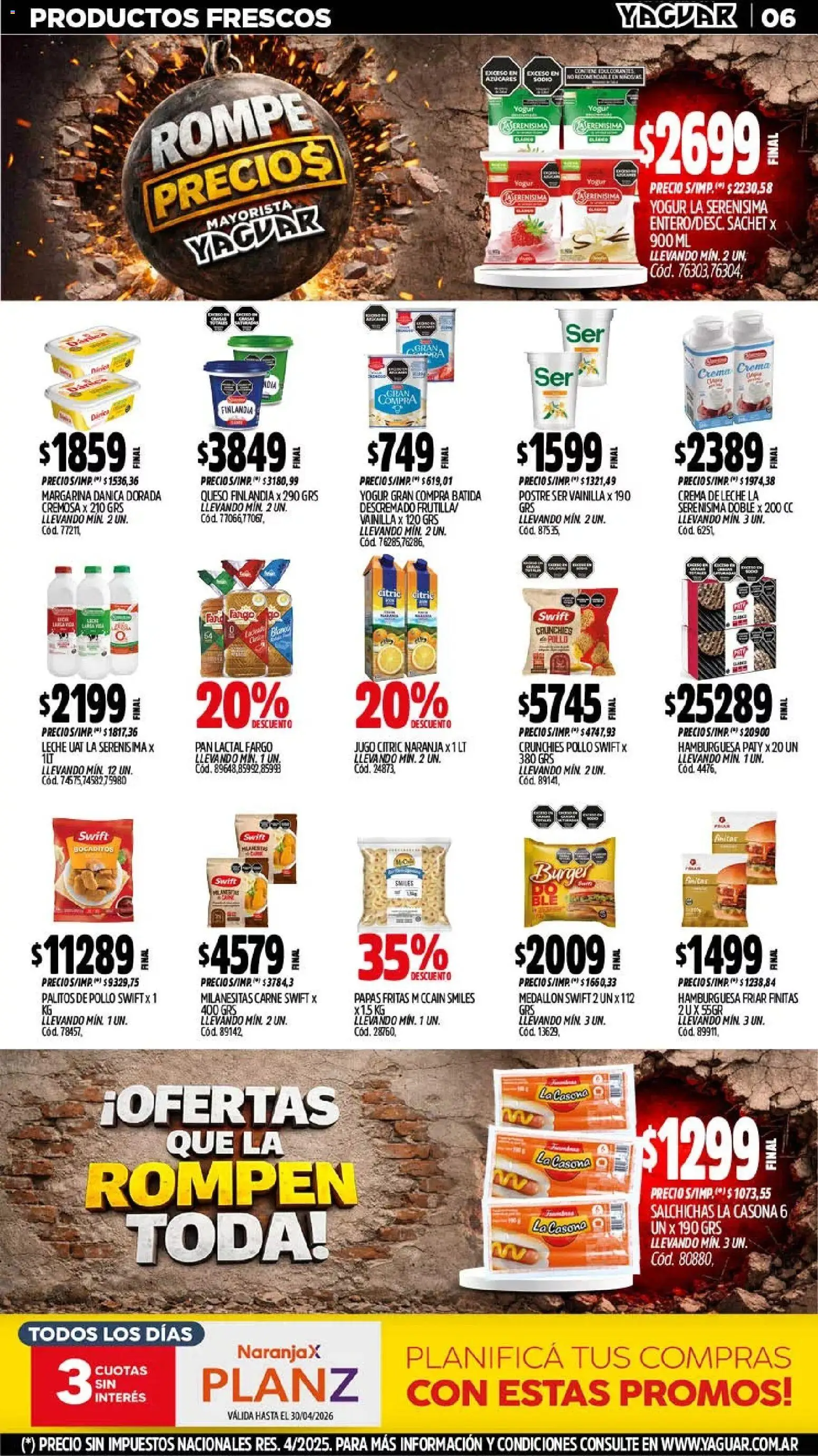 Yaguar - Oferta Semanal Mendoza │ válido desde el 13.04.2026 | Página: 6 | Productos: Crema de leche, Leche, Jugo, Margarina