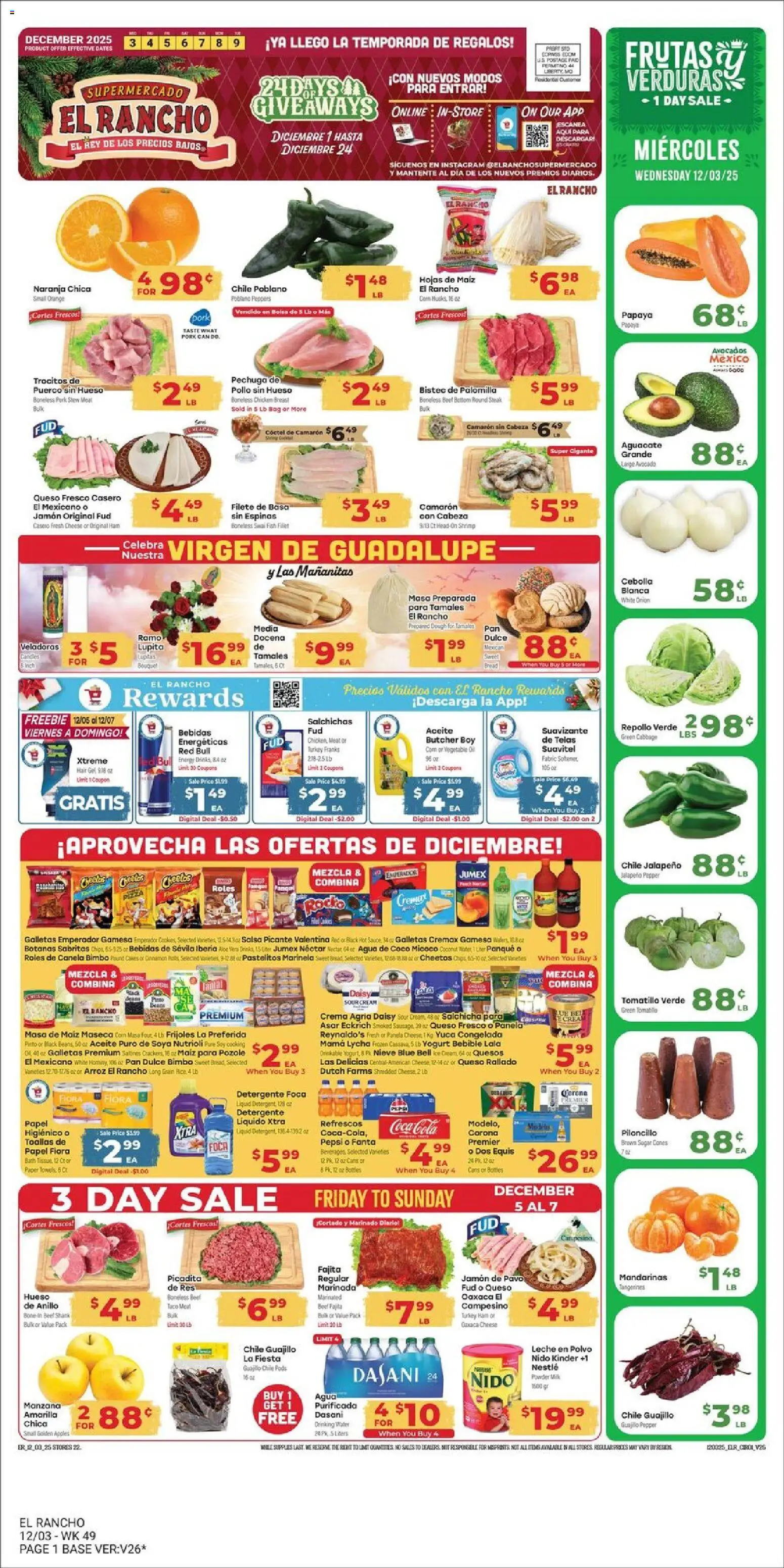 El Rancho Weekly Ad - valid from 03.12.2025 | Page: 1 | Products: Ham, Sour cream, Water, Sugar