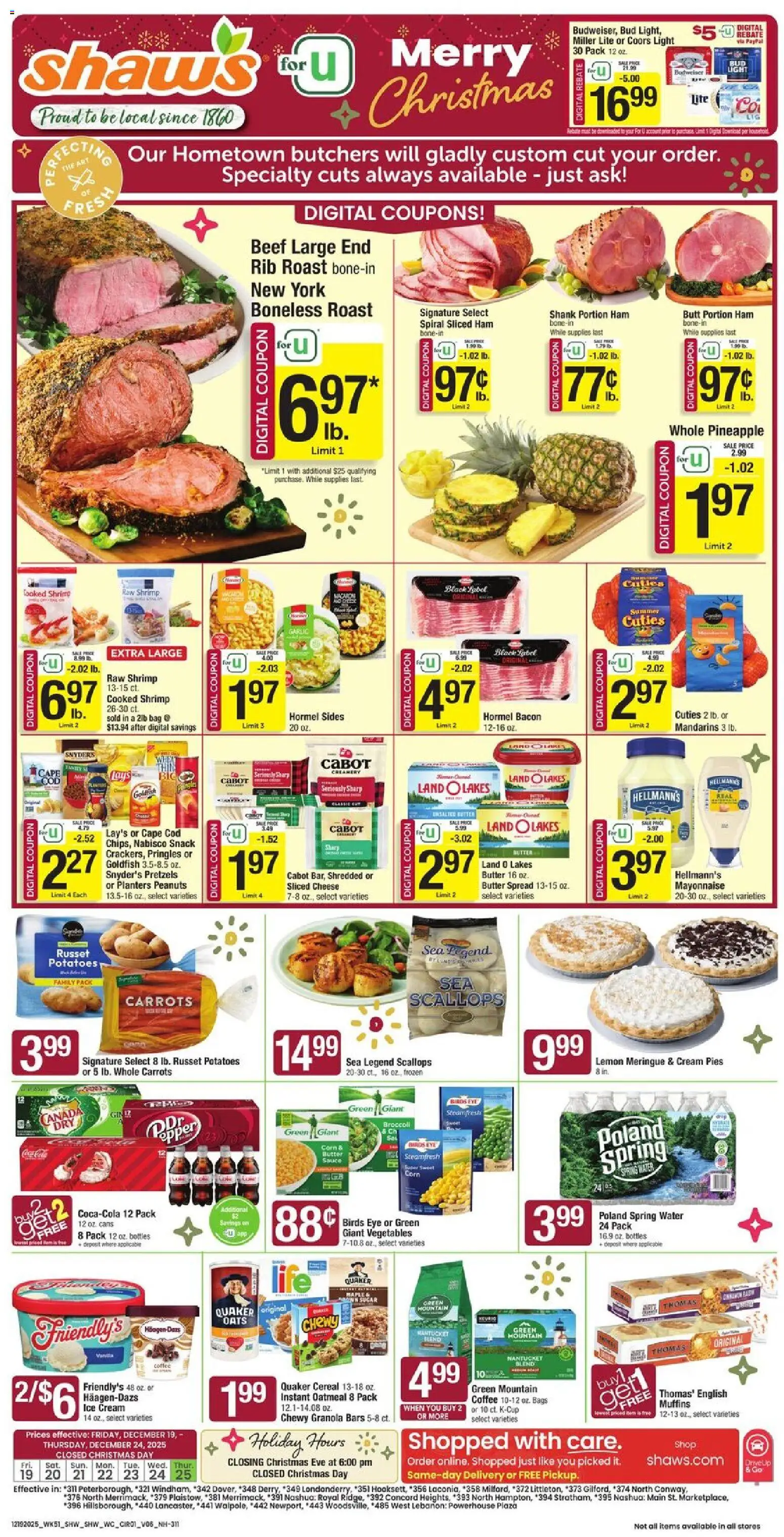 Shaw's Weekly Ad - NH - valid from 19.12.2025 | Page: 1 | Products: Coffee, Cream, Mayonnaise, Garlic