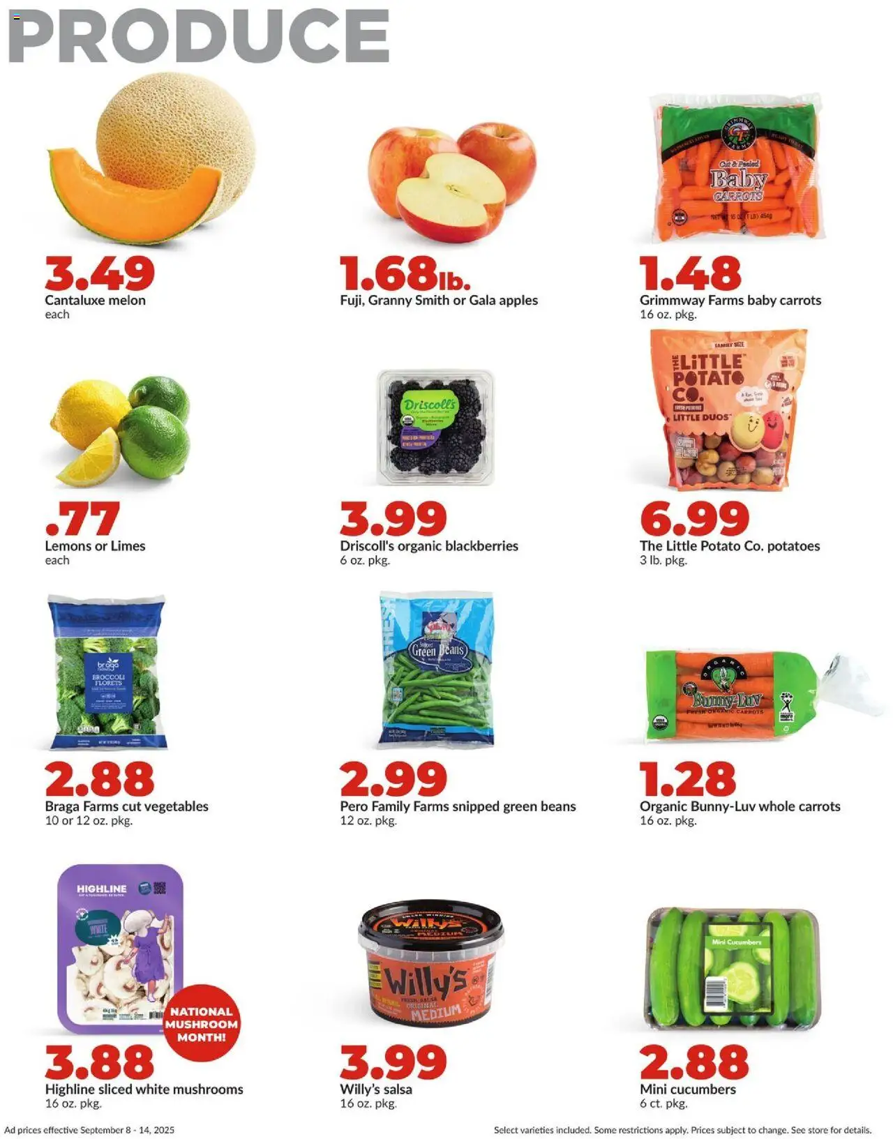 HyVee Weekly Ad - valid from 08.09.2025 | Page: 8 | Products: Broccoli, Mushrooms, Apples, Potatoes