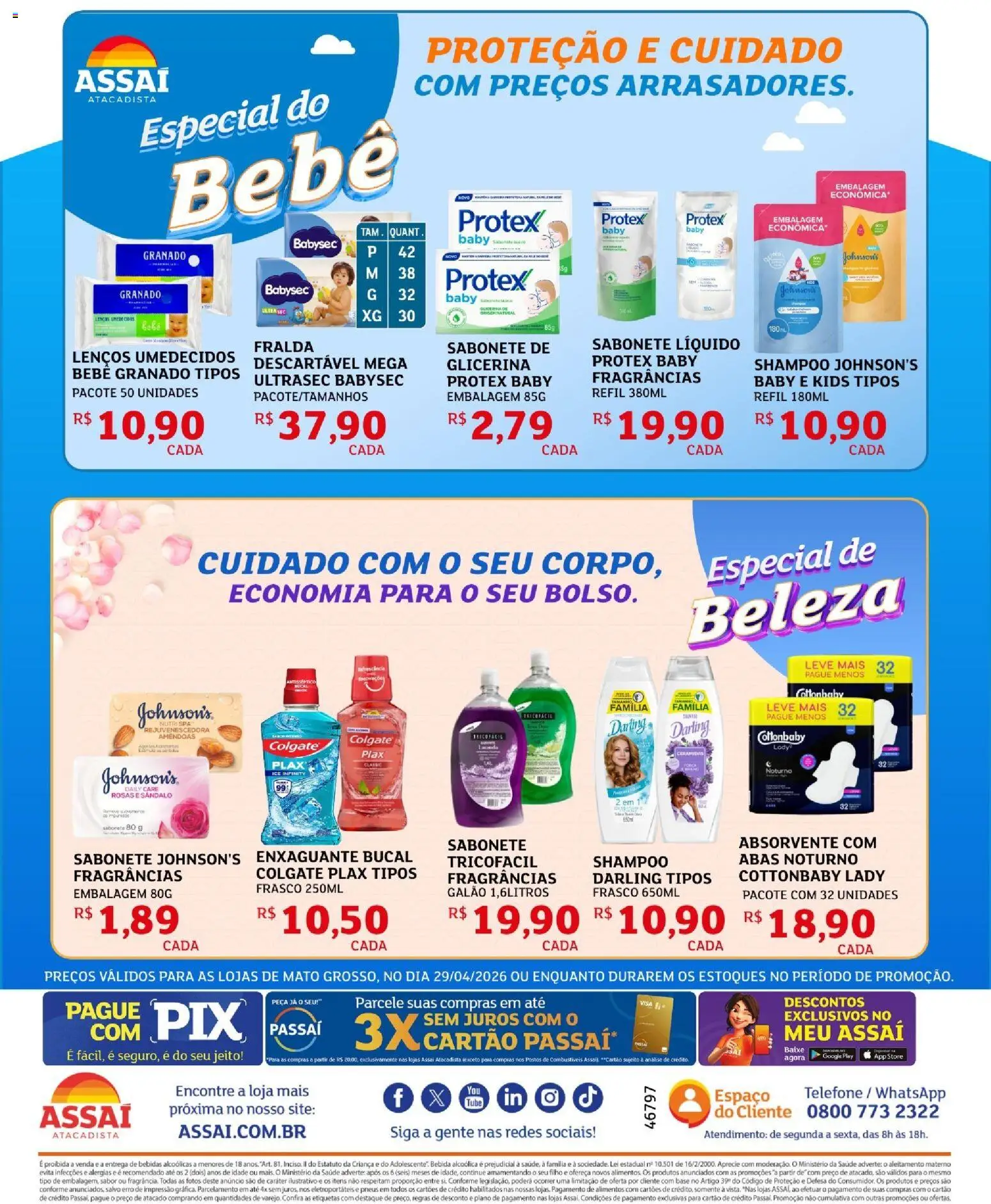 Assaí Atacadista Folheto - válido de 29.04.2026 | Página: 2 | Produtos: Shampoo, Enxaguante bucal, Base, Telefone