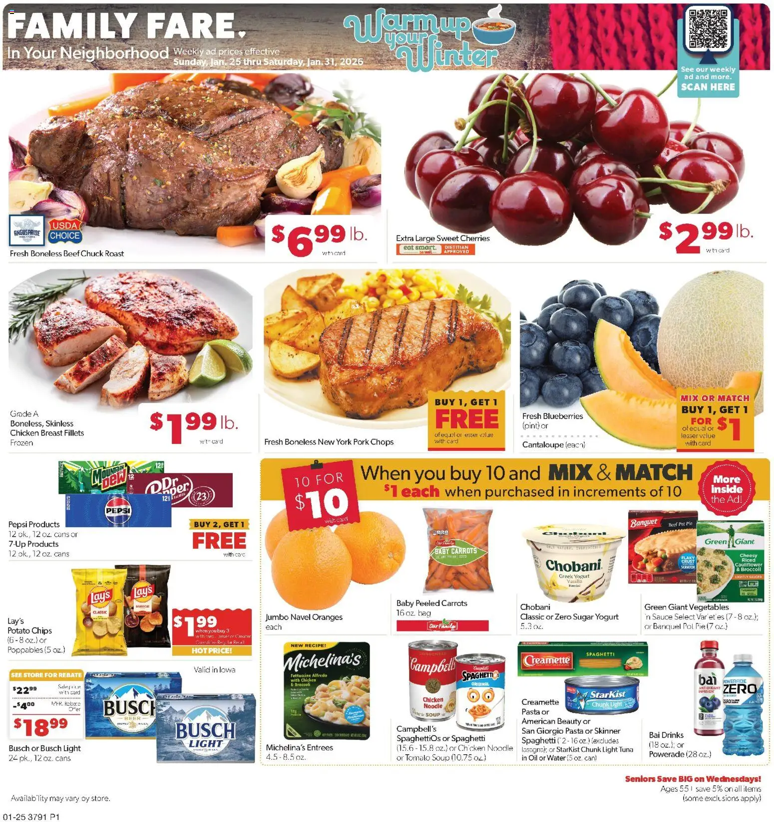Family Fare Weekly Ad - IA - valid from 25.01.2026 | Page: 1 | Products: Broccoli, Water, Vegetables, Blueberries