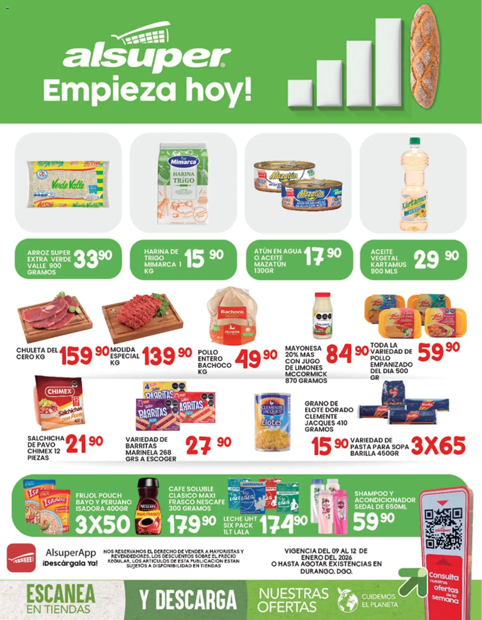 Nuevas ofertas de Alsuper válidas en toda la República Mexicana desde el 09.01.2026. ¡Encuentra las mejores ofertas en Alsuper folleto Durango! | Página: 1 | Productos: Mayonesa, Agua, Café, Acondicionador