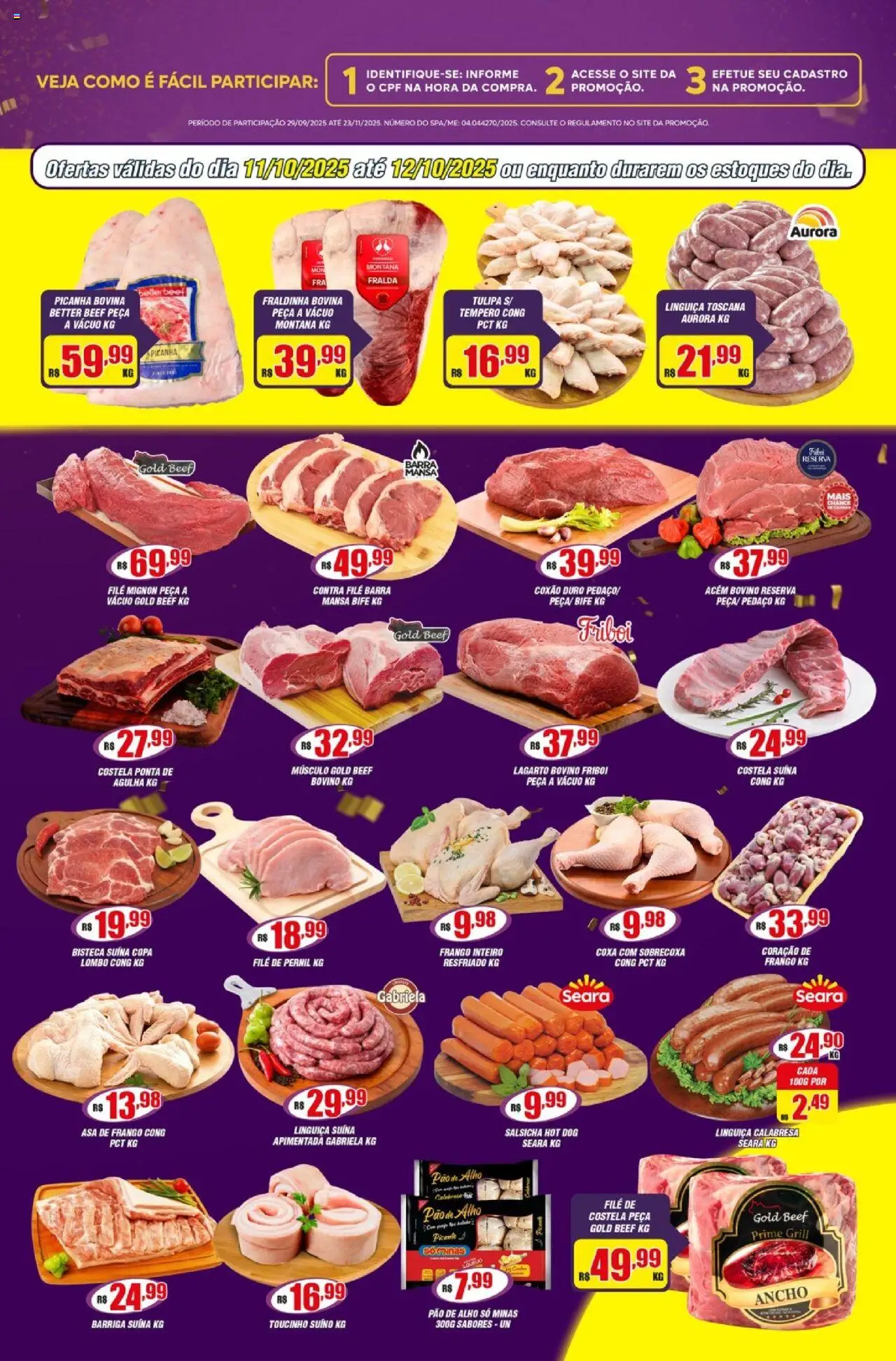 Violeta Supermercados Folheto - válido de 11.10.2025 | Página: 3 | Produtos: Filé mignon, Picanha, Asa de frango, Lombo