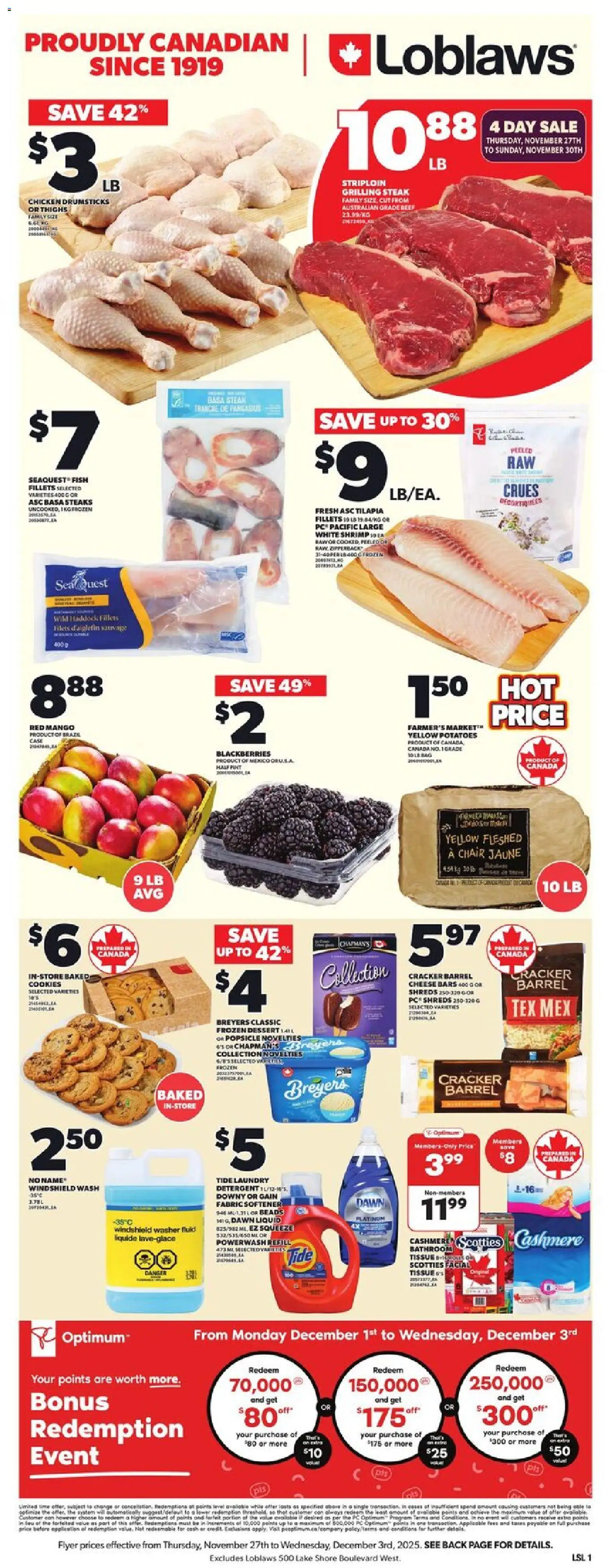 Loblaws flyer valid from 27.11.2025 | Page: 3 | Products: Fish, Cookies, PC, Sofa