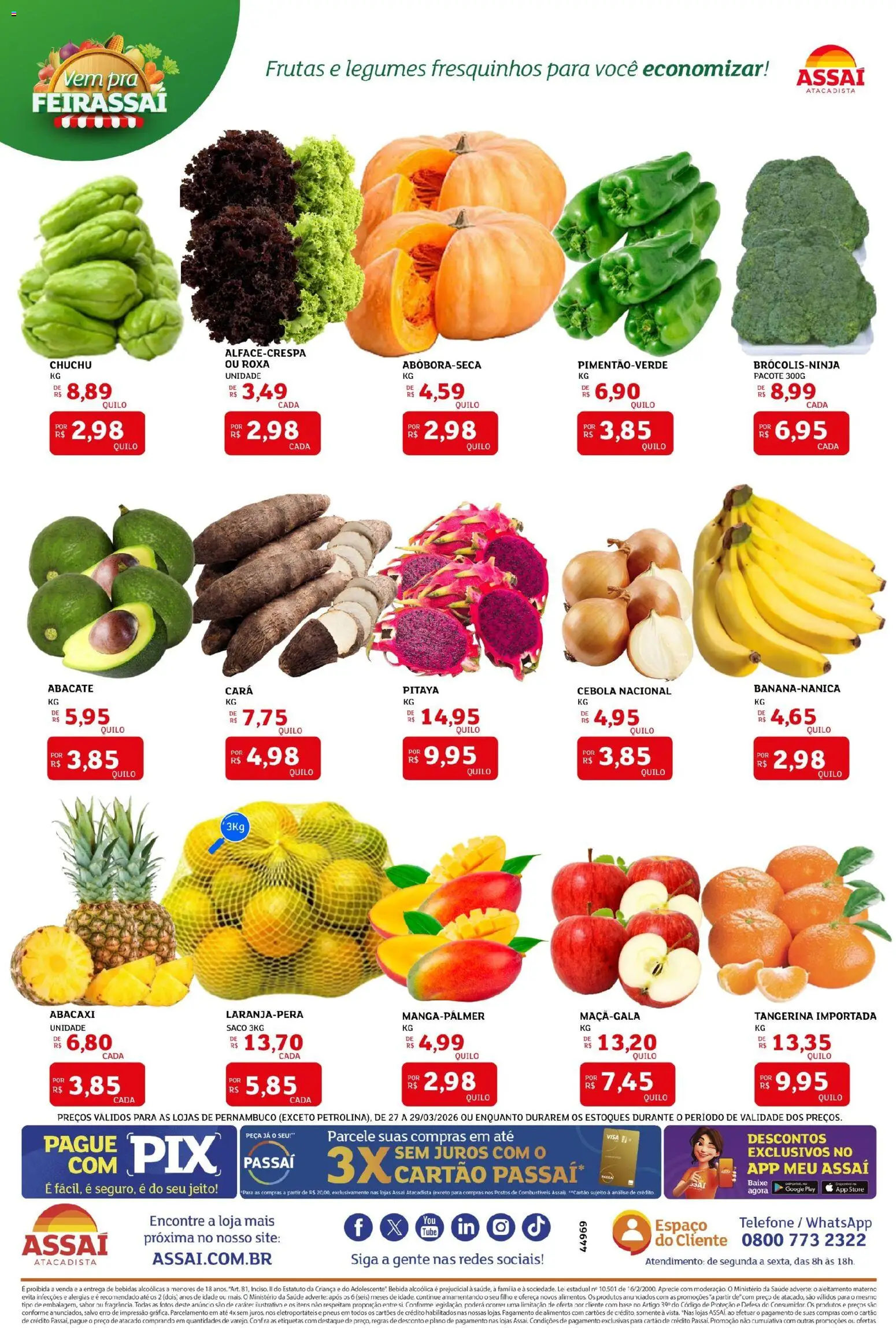 Assaí Atacadista Folheto - válido de 27.03.2026 | Página: 3 | Produtos: Cebola, Base, Abacaxi, Telefone