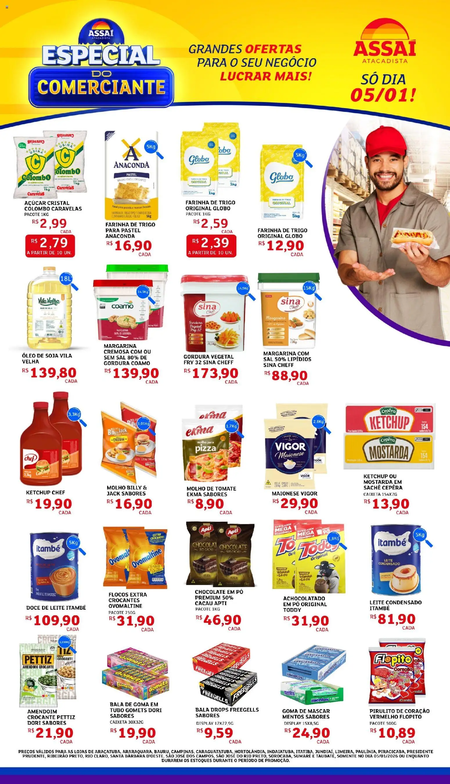Assaí Atacadista Folheto - válido de 05.01.2026 | Página: 1 | Produtos: Açúcar, Maionese, Doce de leite, Margarina