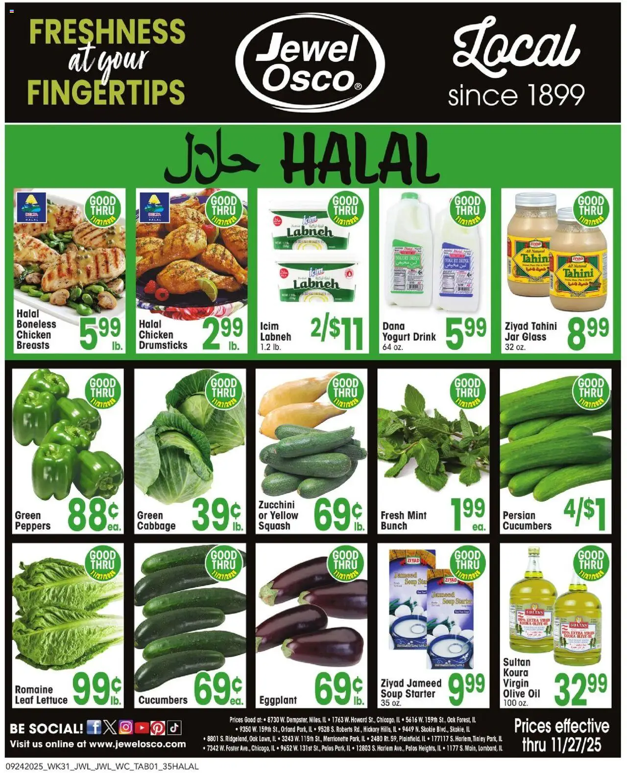 Jewel Osco Halal ad - valid from 24.09.2025 | Page: 1 | Products: Romaine, Yogurt, Oil, Starter