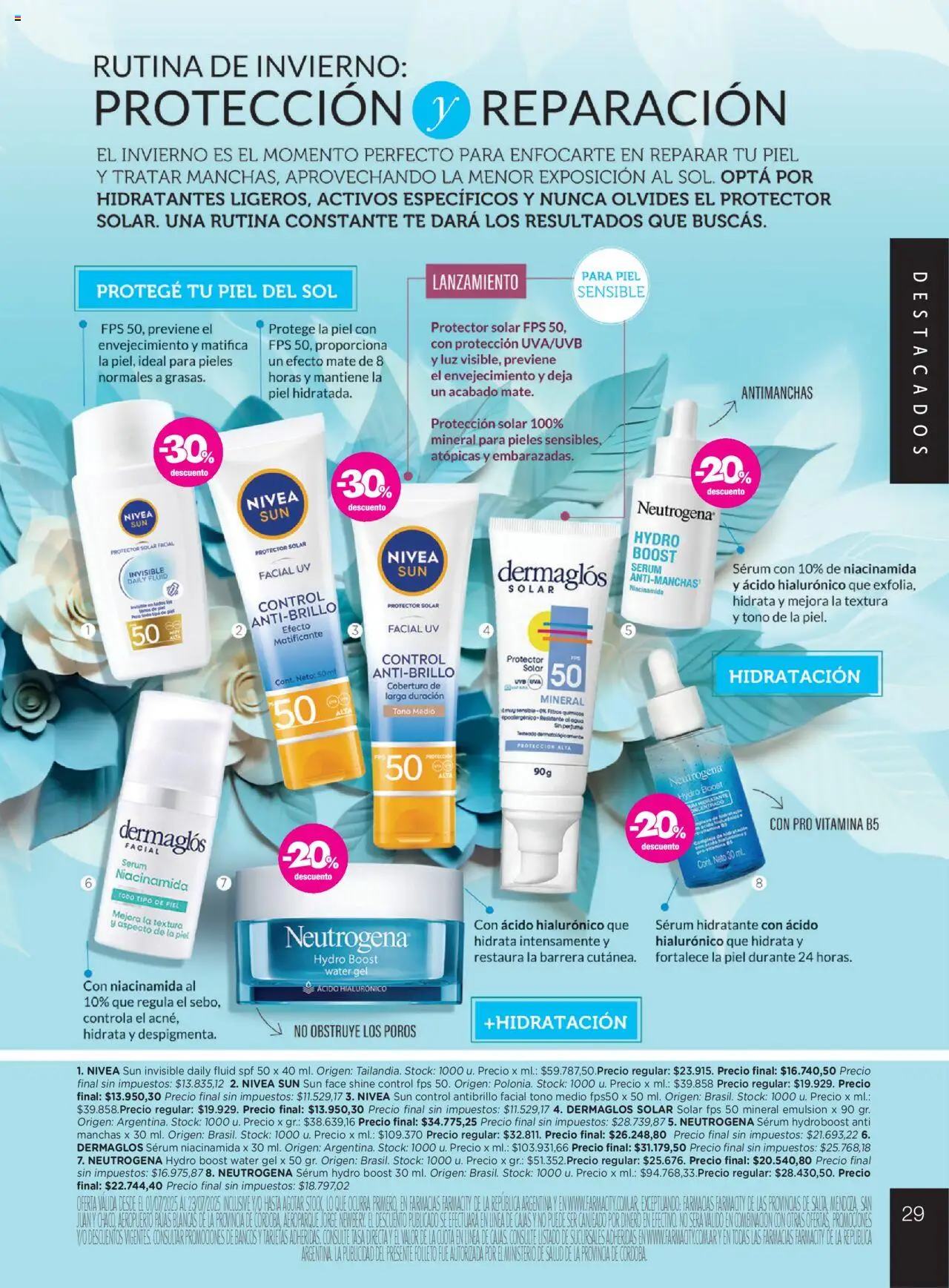 Farmacity catálogo │ válido desde el 01.07.2025 | Página: 29 | Productos: Mate, Serum, Protector solar, Emulsión