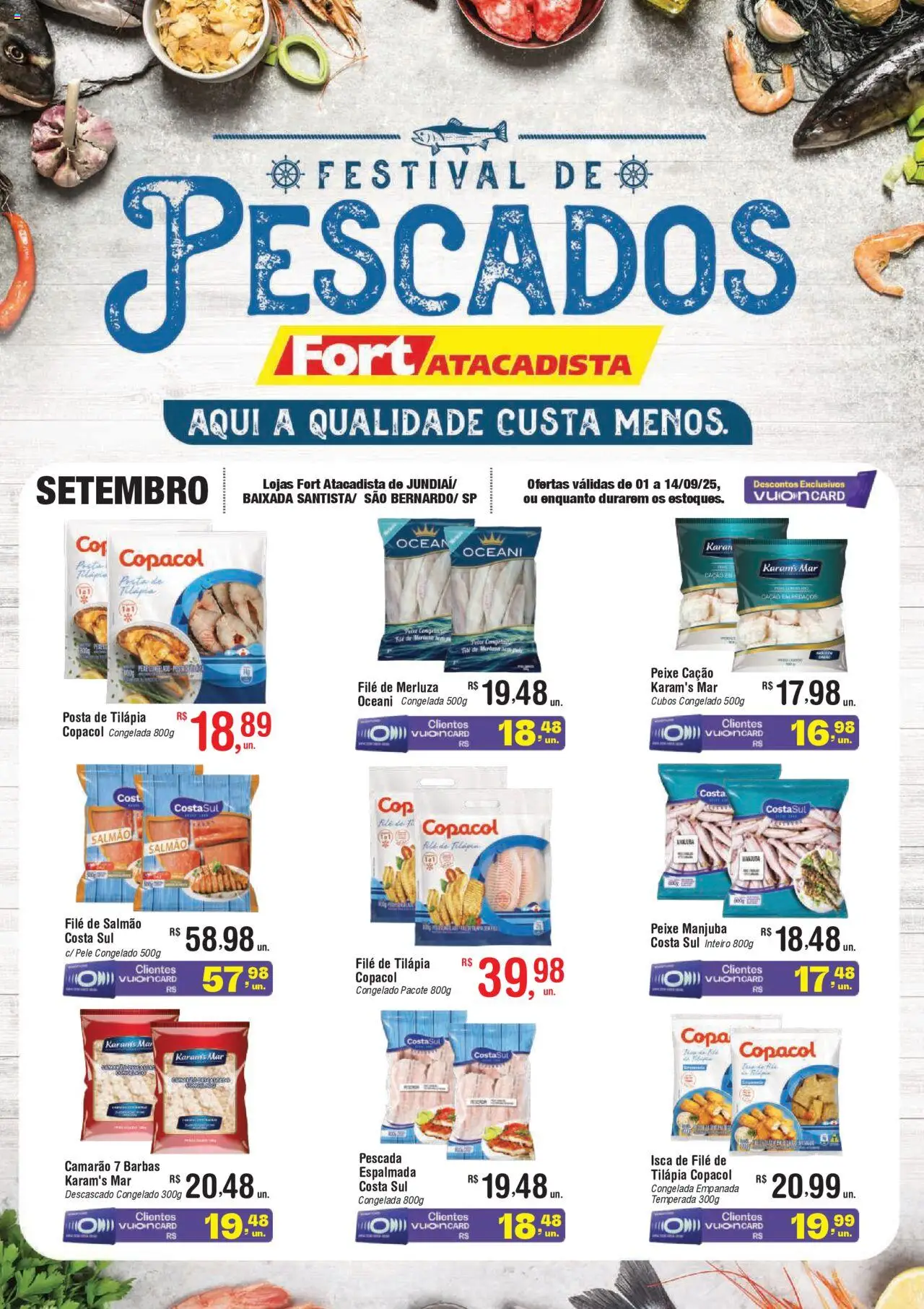 Fort Atacadista Folheto - válido de 01.09.2025 | Página: 1 | Produtos: Salmão, Copa, Peixe, Filé de tilápia