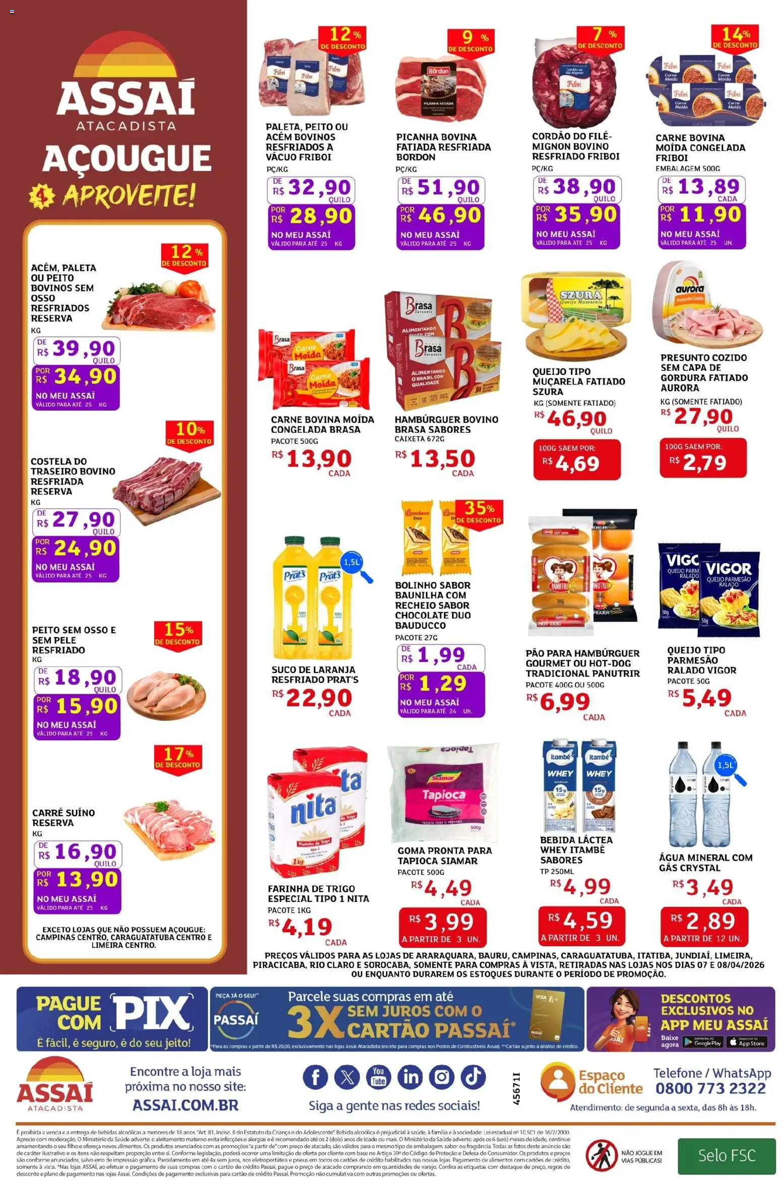 Assaí Atacadista Folheto - válido de 07.04.2026 | Página: 2 | Produtos: Pneus, Água mineral, Telefone, Mussarela