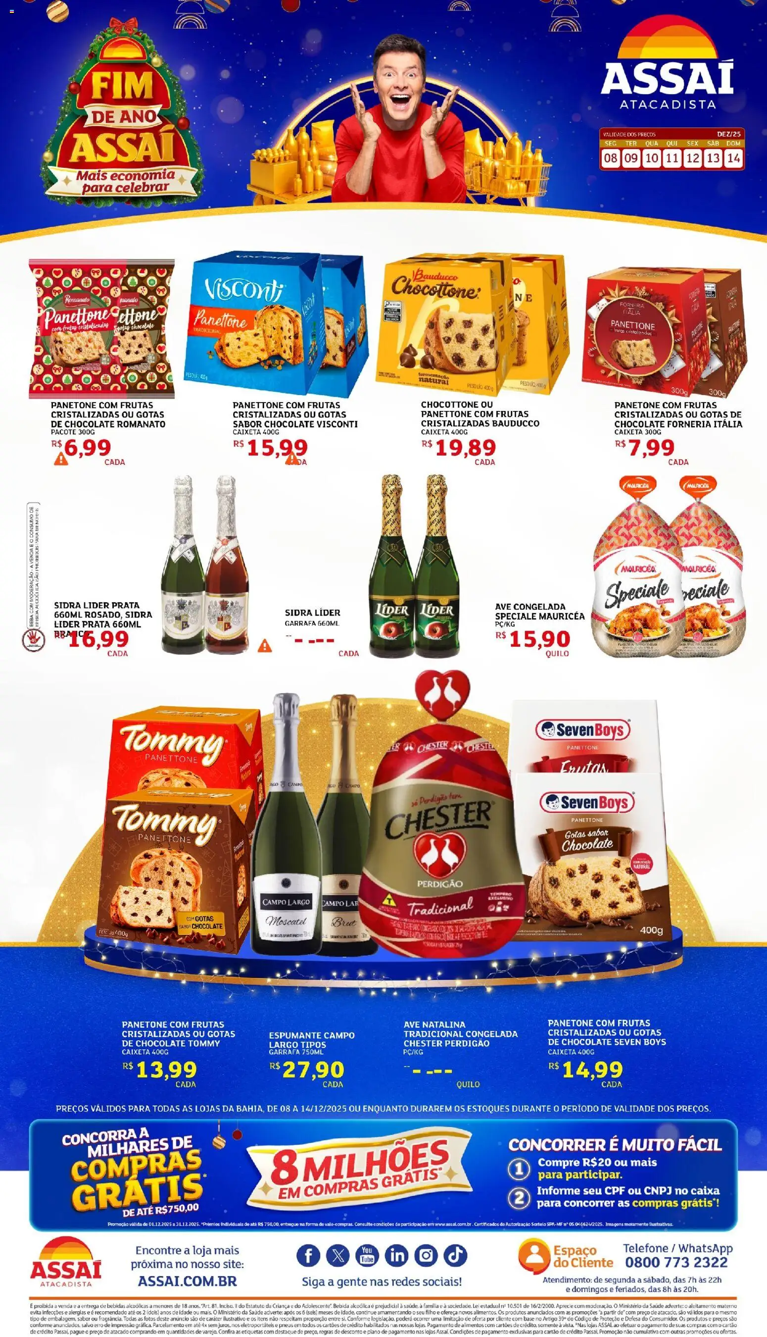 Assaí Atacadista Folheto - válido de 08.12.2025 | Página: 1 | Produtos: Caixa, Chester perdigão, Telefone, Frutas cristalizadas
