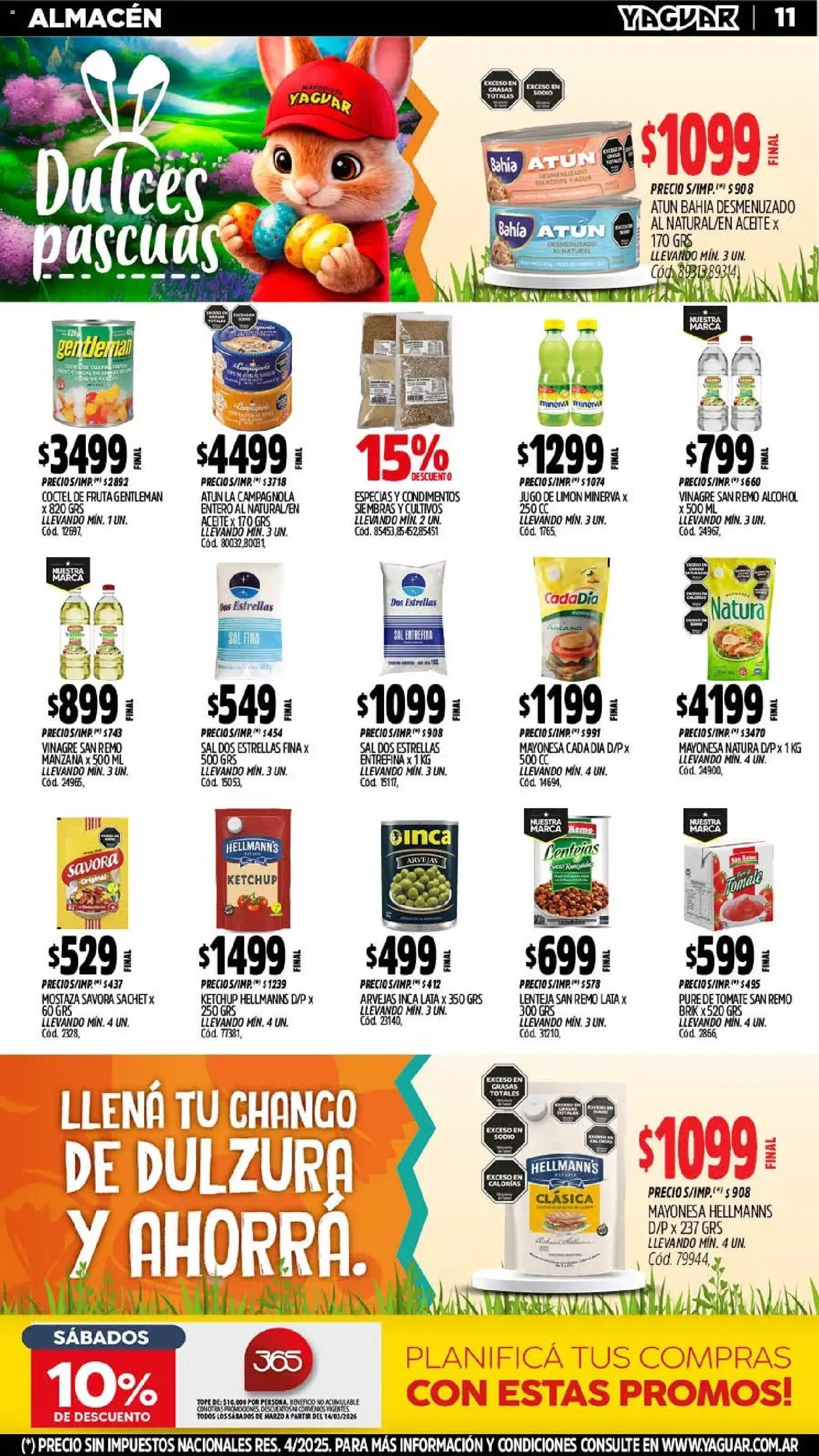 Yaguar - Oferta Semanal Neuquen │ válido desde el 23.03.2026 | Página: 11 | Productos: Vinagre, Mostaza, Arvejas, Atún