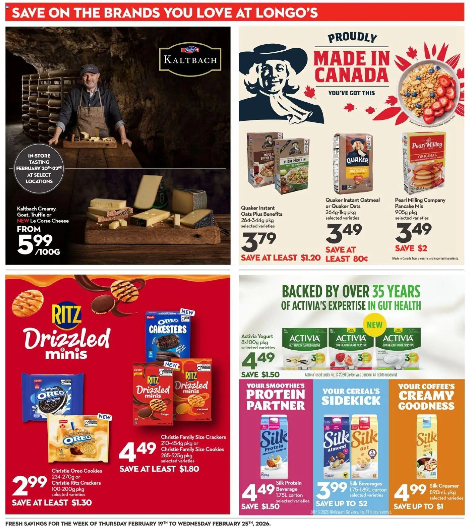 Longo's flyer valid from 19.02.2026 | Page: 21 | Products: Cookies, Cheese, Yogurt