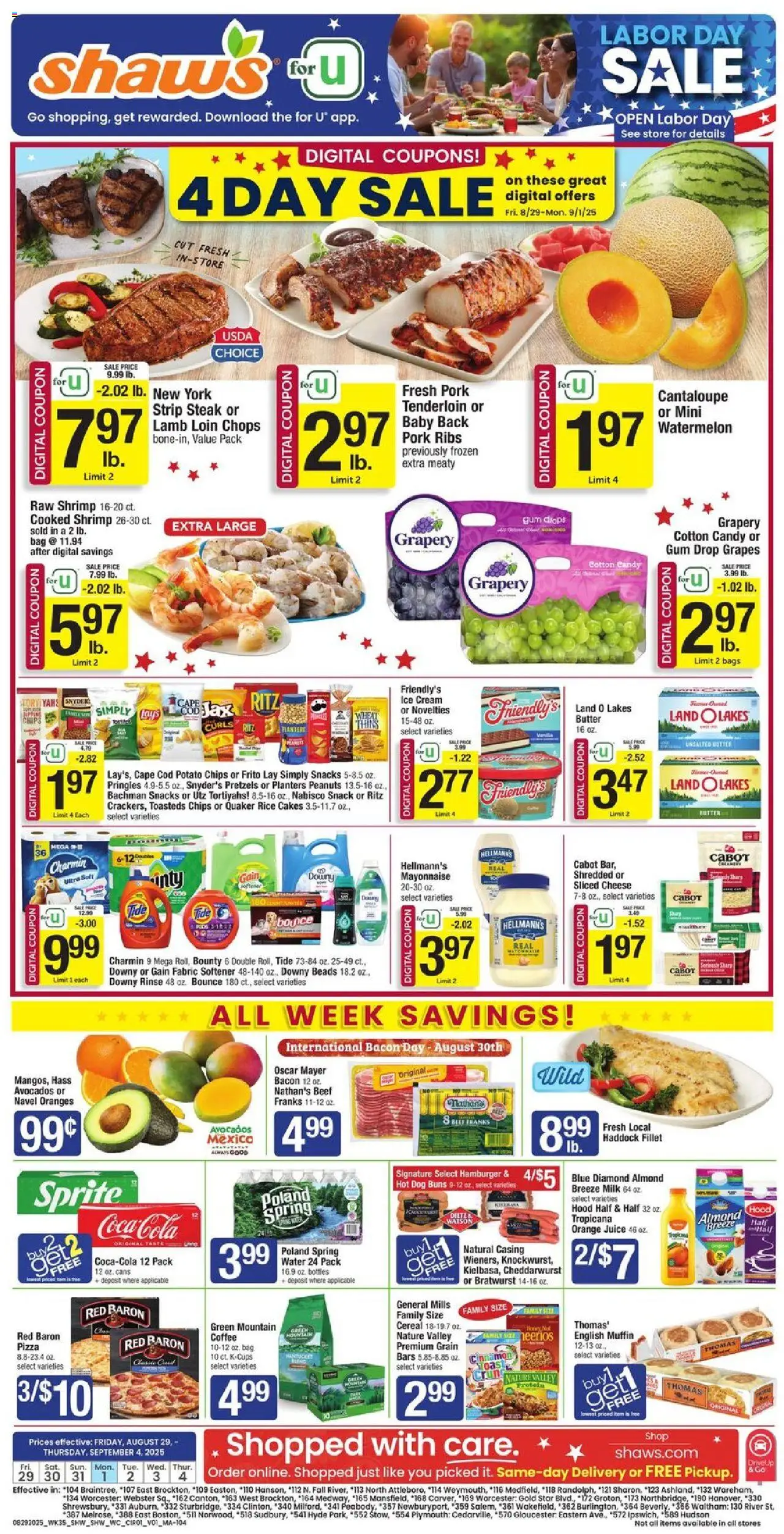 Shaw's Weekly Ad - valid from 29.08.2025 | Page: 1 | Products: Juice, Chips, Cream, Watermelon