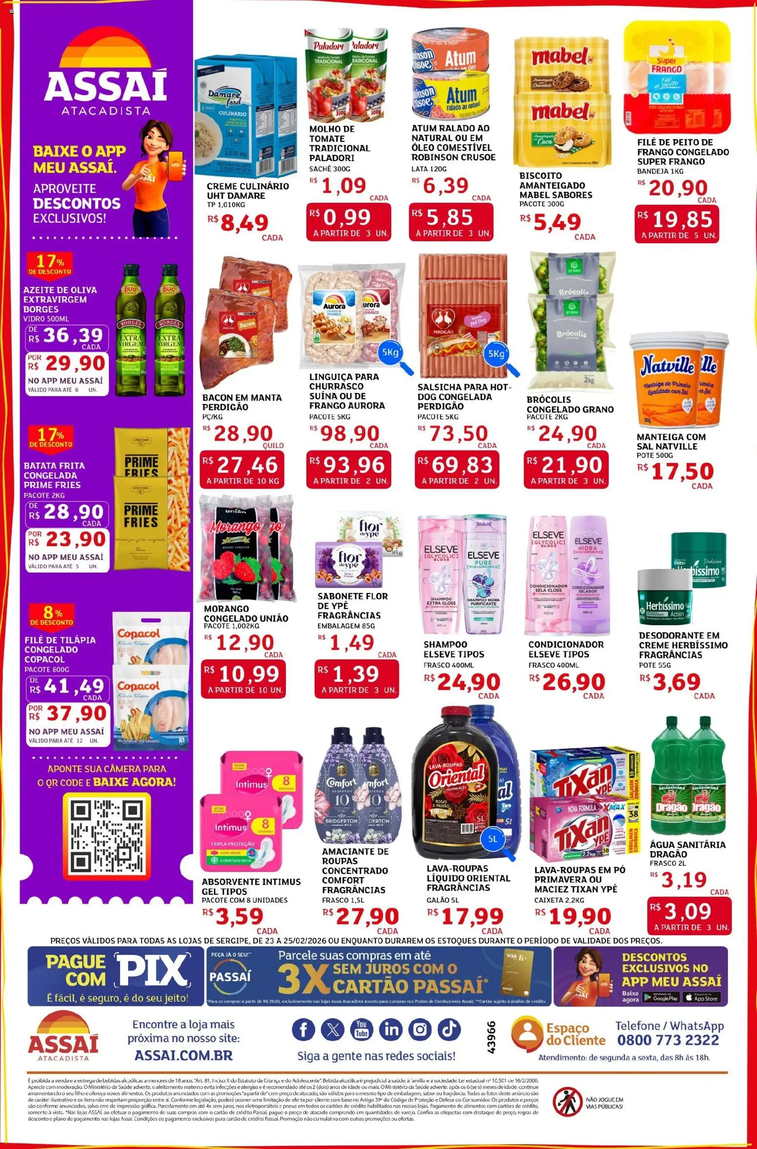 Assaí Atacadista Folheto - válido de 23.02.2026 | Página: 2 | Produtos: Condicionador, Roupas, Absorvente, Filé de tilápia