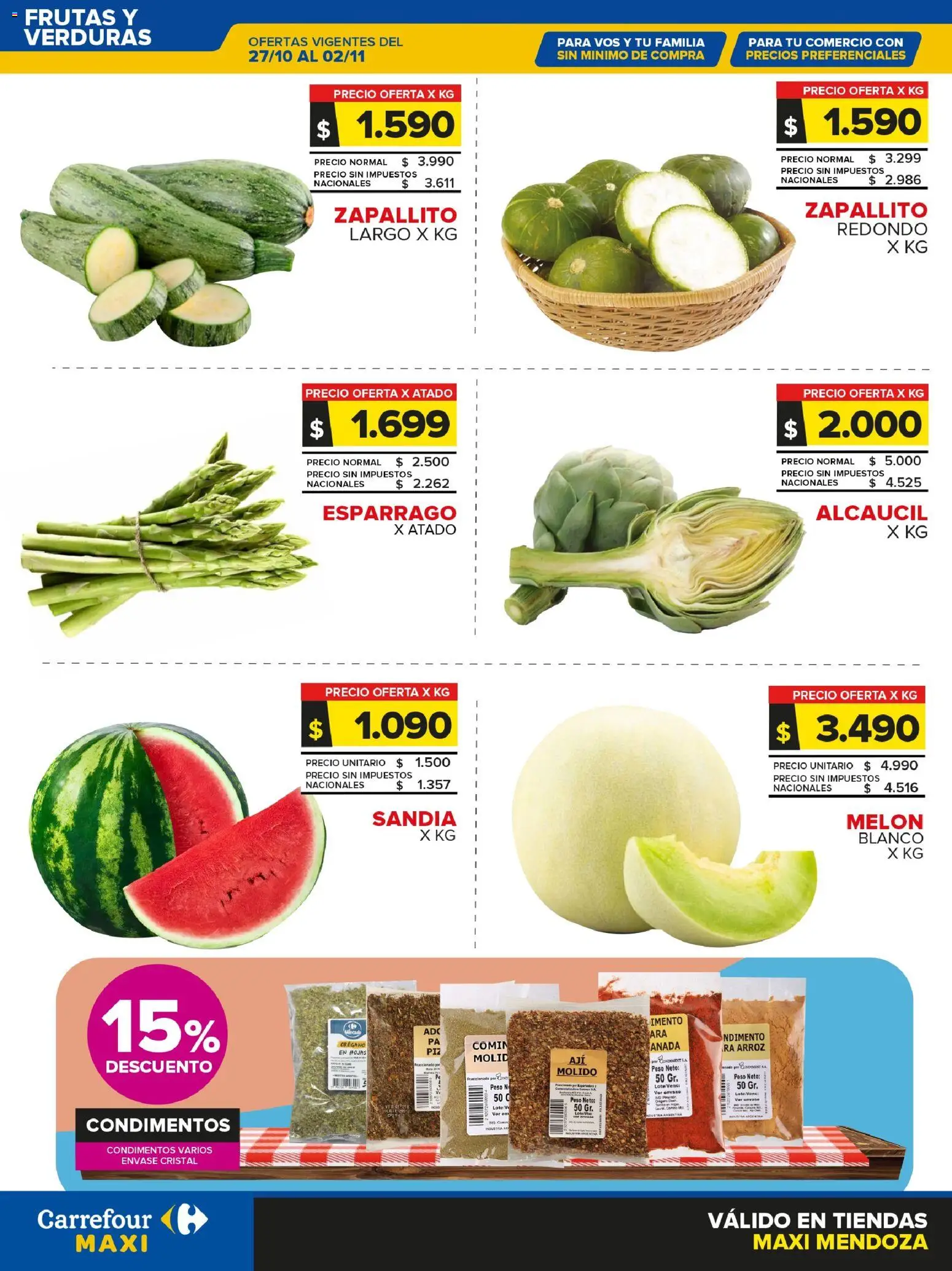 Carrefour ofertas - Mendoza │ válido desde el 27.10.2025 | Página: 1 | Productos: Peso, Sandía, Melón, Orégano