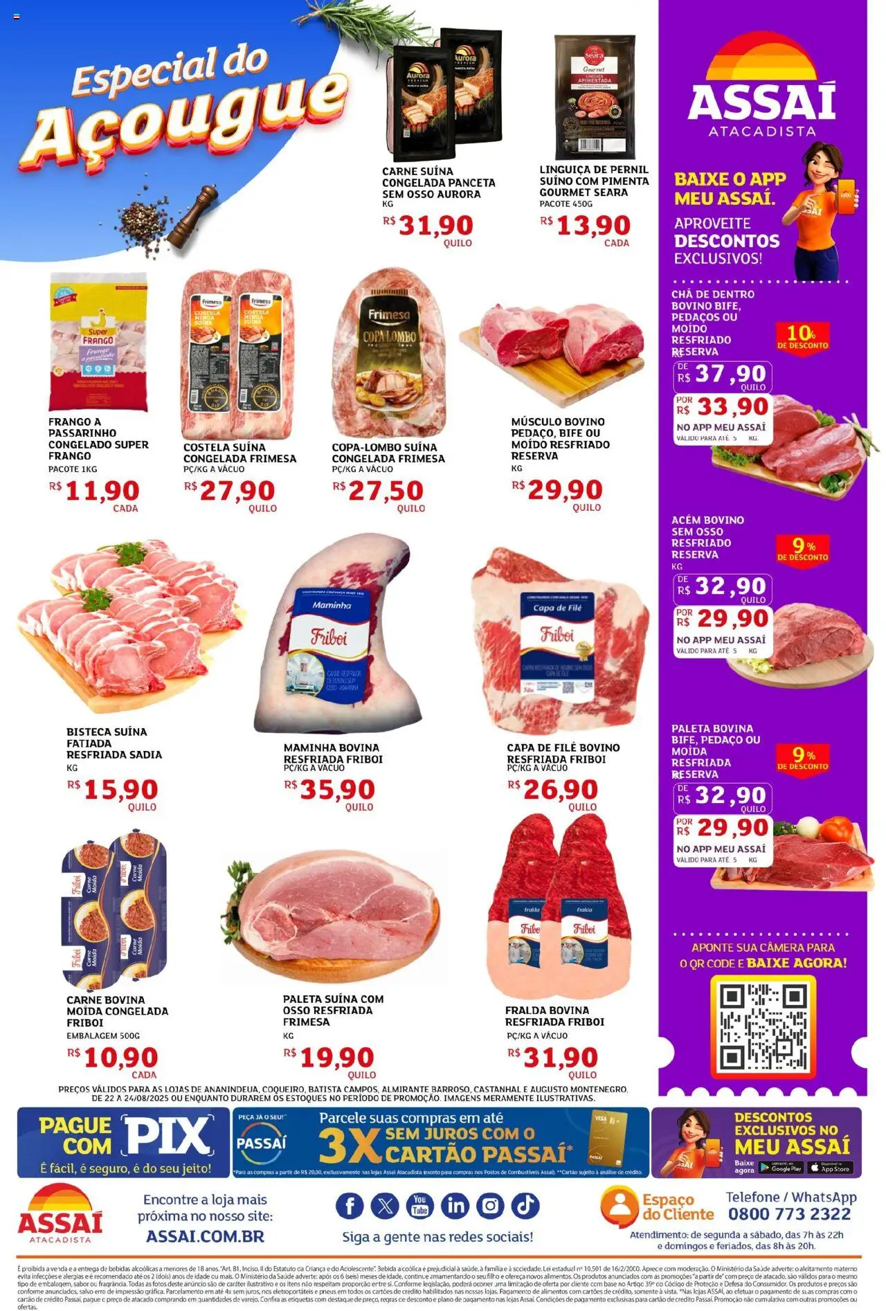 Assaí Atacadista Folheto - válido de 22.08.2025 | Página: 3 | Produtos: Linguiça, Pneus, Bebida, Telefone