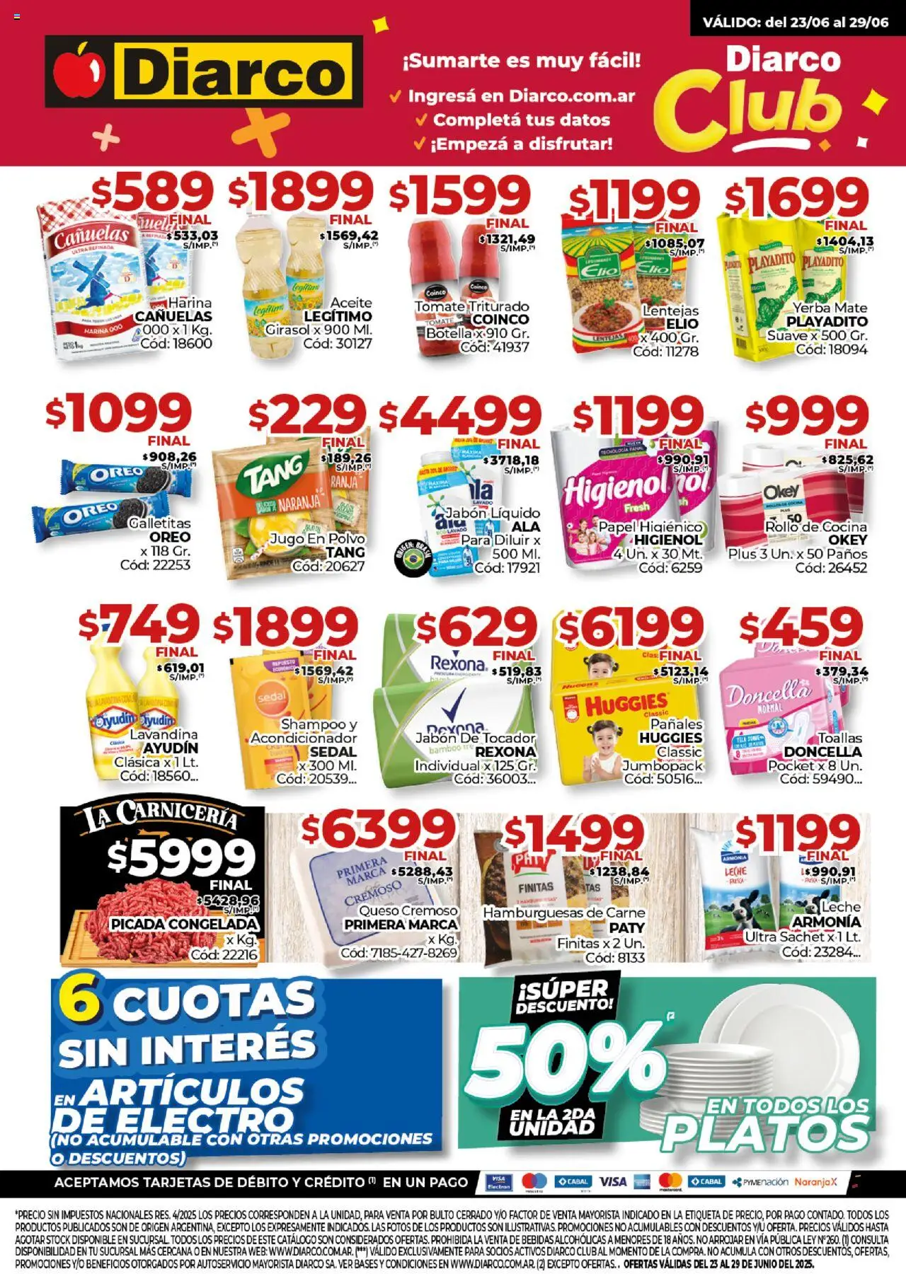 Diarco ofertas │ válido desde el 23.06.2025 | Página: 1 | Productos: Lavandina, Galletitas, Harina, Jabón líquido