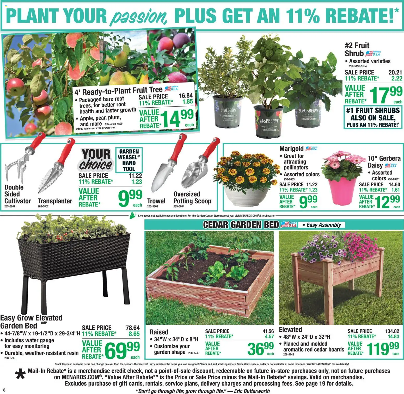 Menards Weekly Ad - valid from 22.04.2026 | Page: 8 | Products: Cultivator, Bed, Water, Raspberry