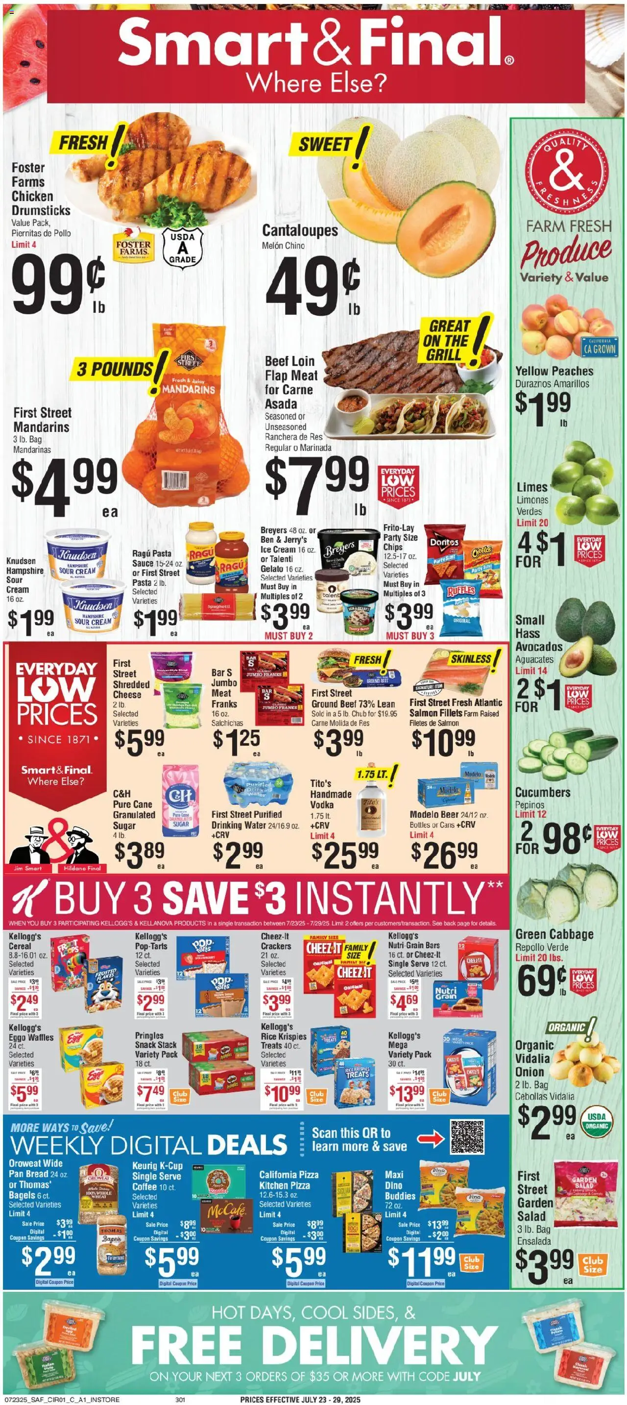 Smart & Final Weekly Ad - valid from 23.07.2025 | Page: 1 | Products: Pizza, Rice, Chips, Sugar